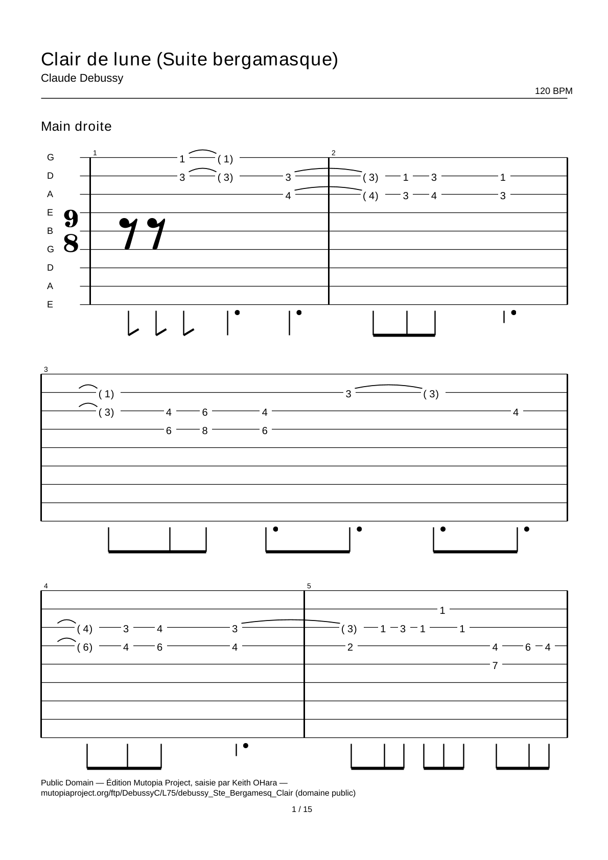Clair de lune (Suite bergamasque) — Guitar Tab