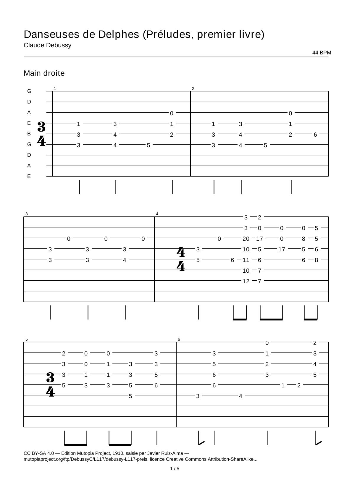 Danseuses de Delphes (Préludes, Book 1) — Guitar Tab