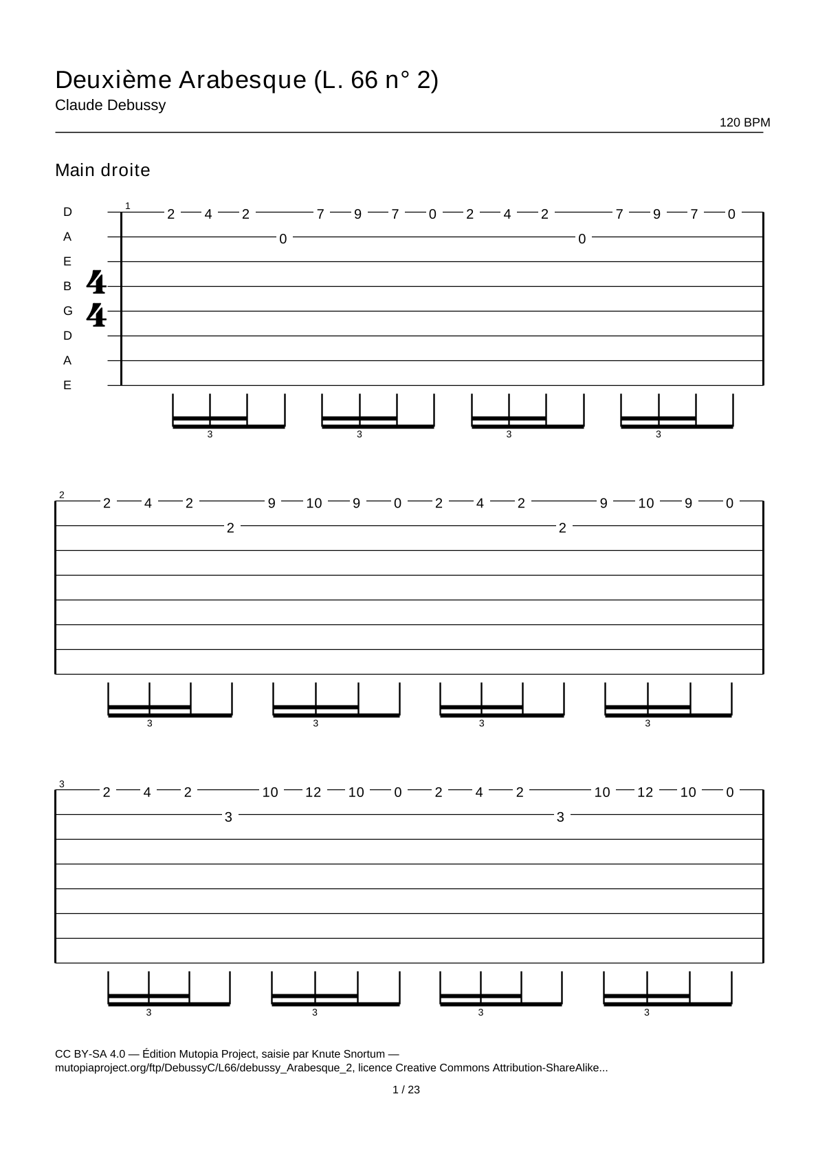 Deuxième Arabesque (L. 66 No. 2) — Guitar Tab