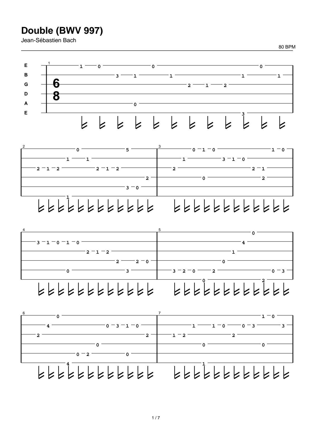 Double (BWV 997) — Tablature guitare