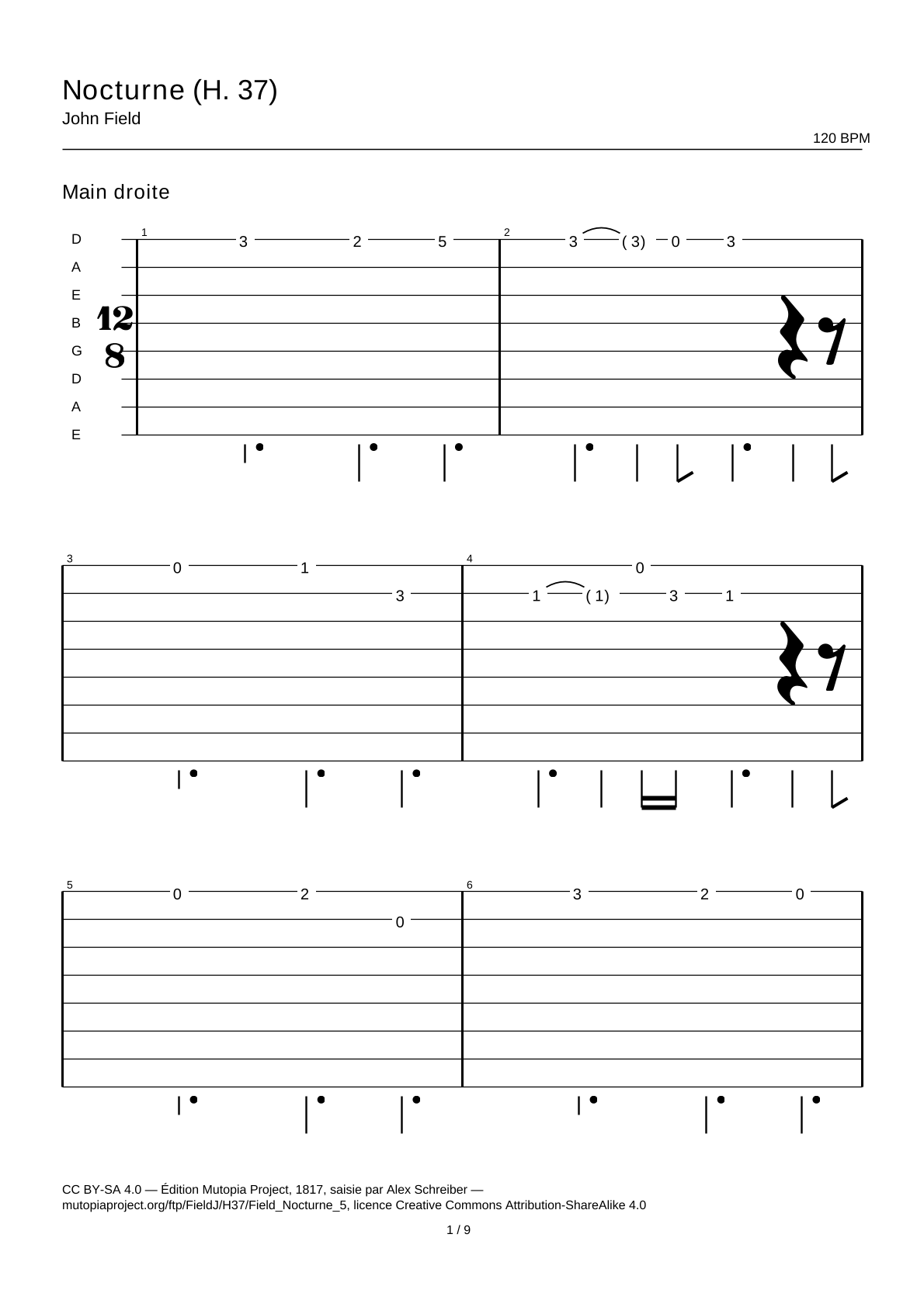 Nocturne (H. 37) — Guitar Tab