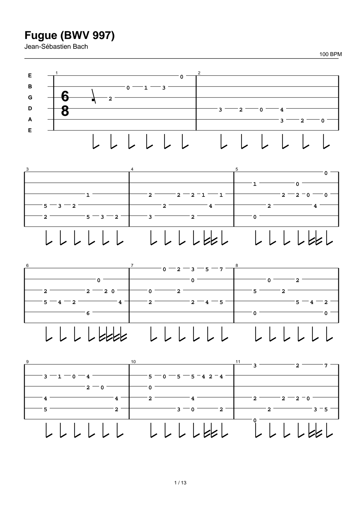 Fugue (BWV 997) — Guitar Tab