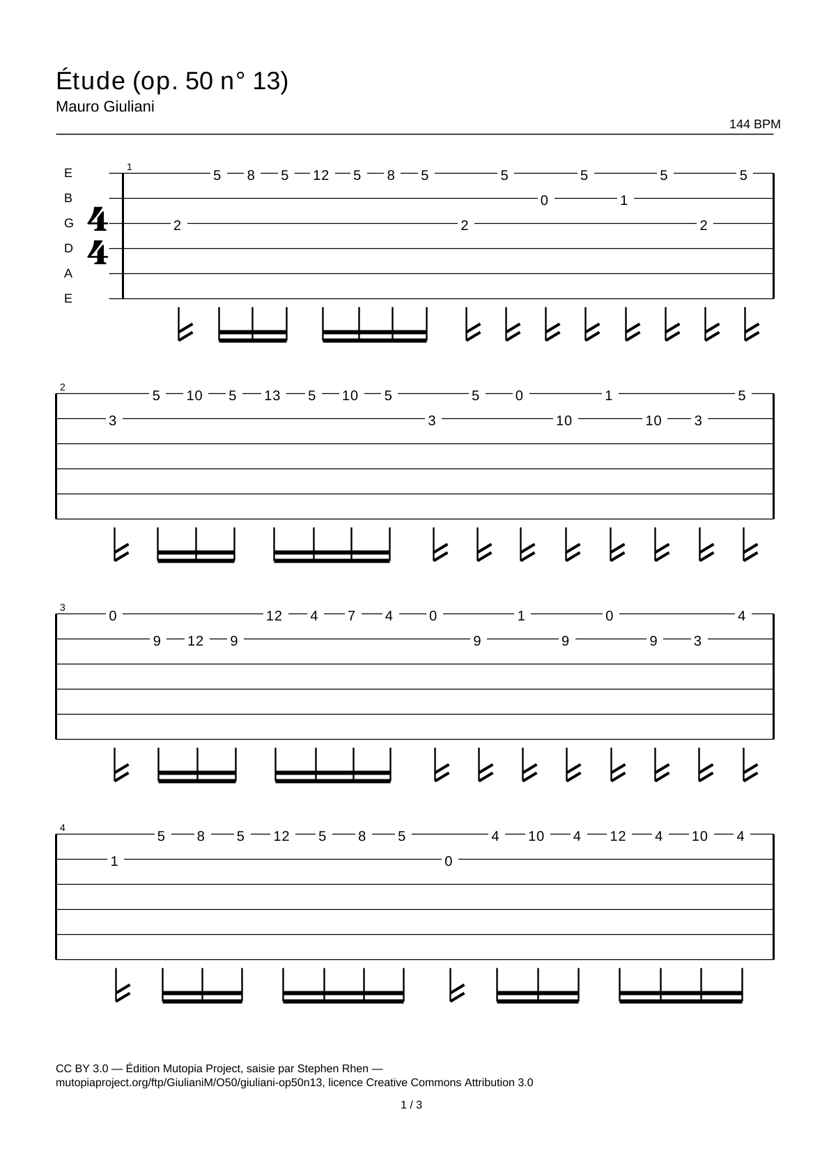 Study (Op. 50 No. 13) — Guitar Tab