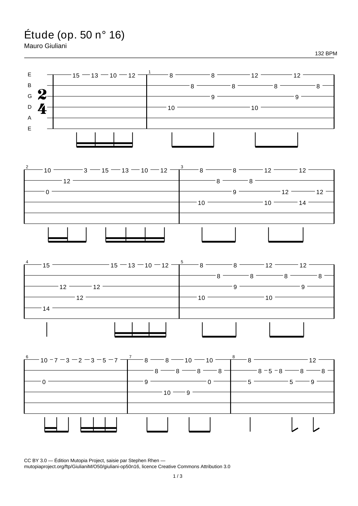 Study (Op. 50 No. 16) — Guitar Tab