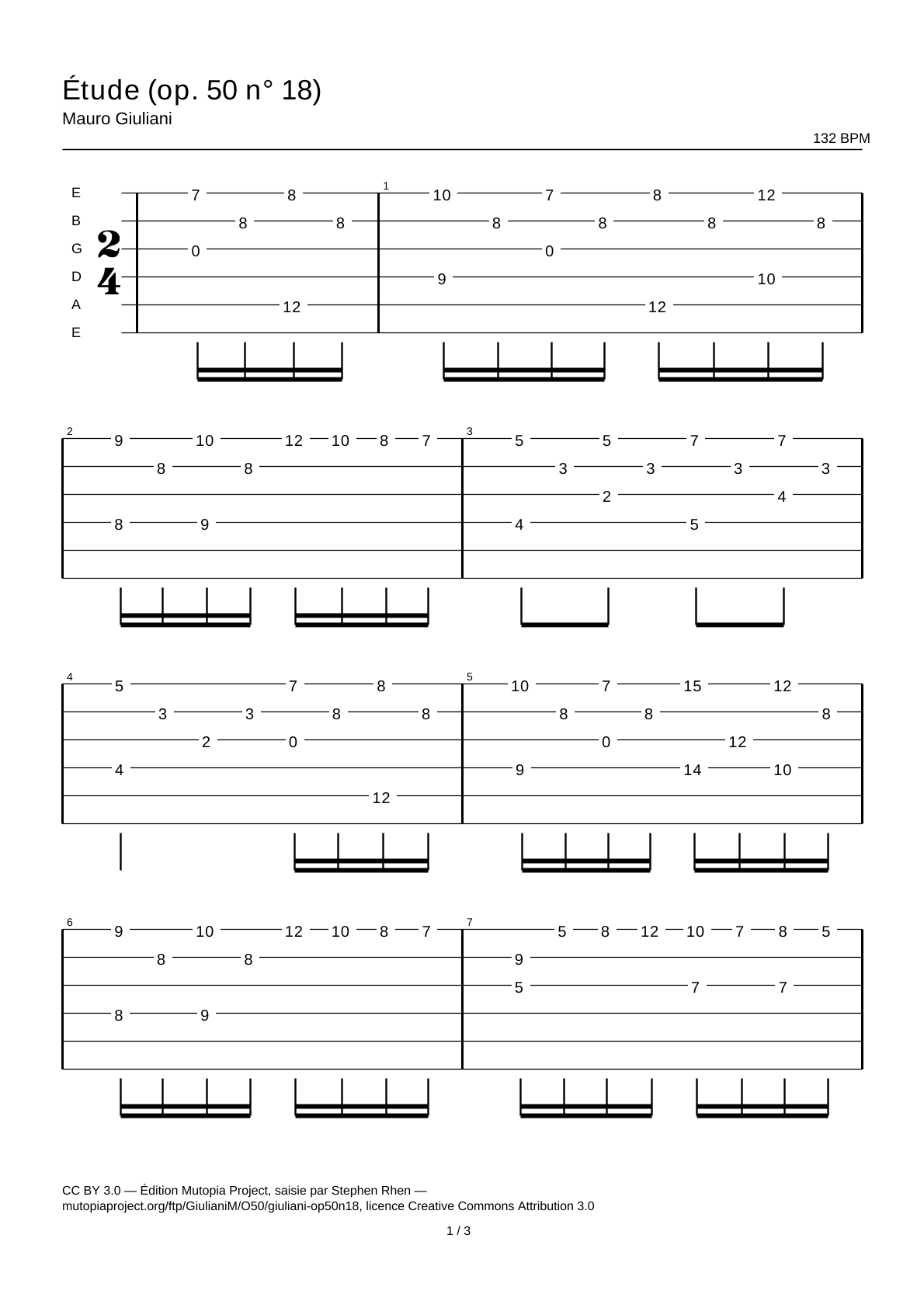 Study (Op. 50 No. 18) — Guitar Tab
