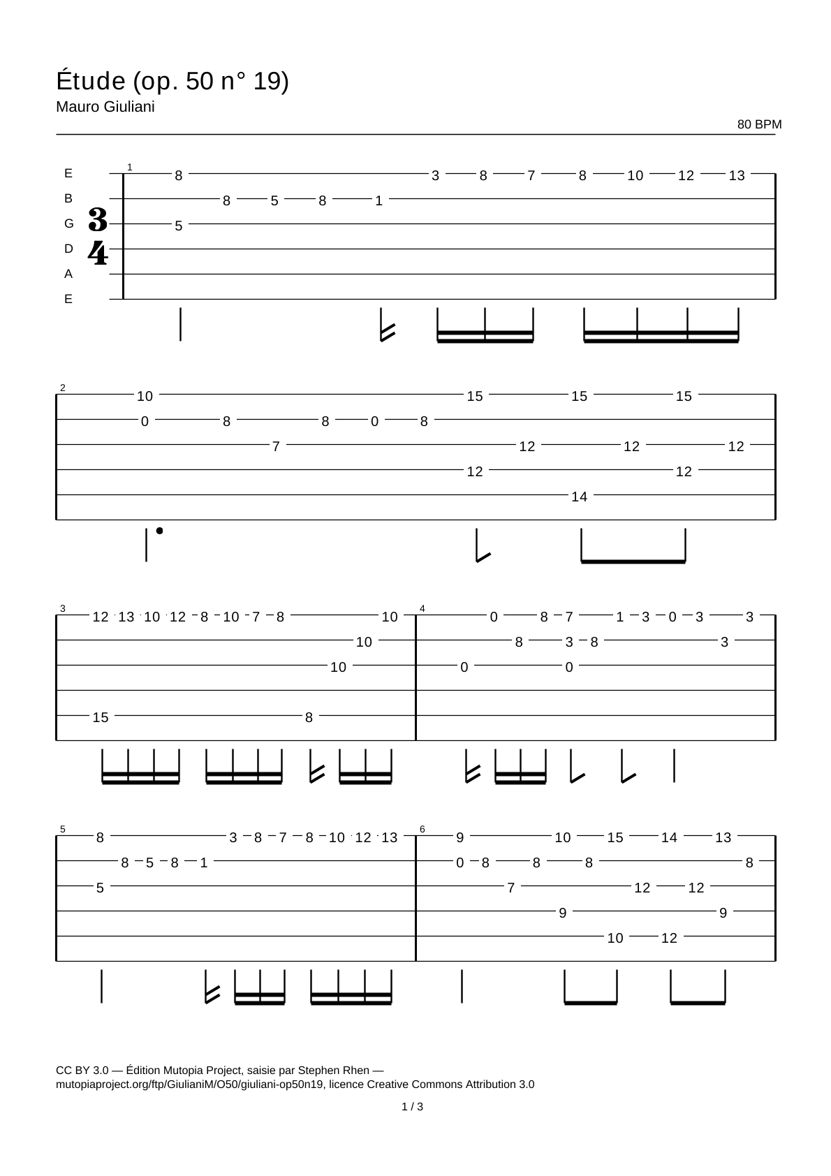 Study (Op. 50 No. 19) — Guitar Tab