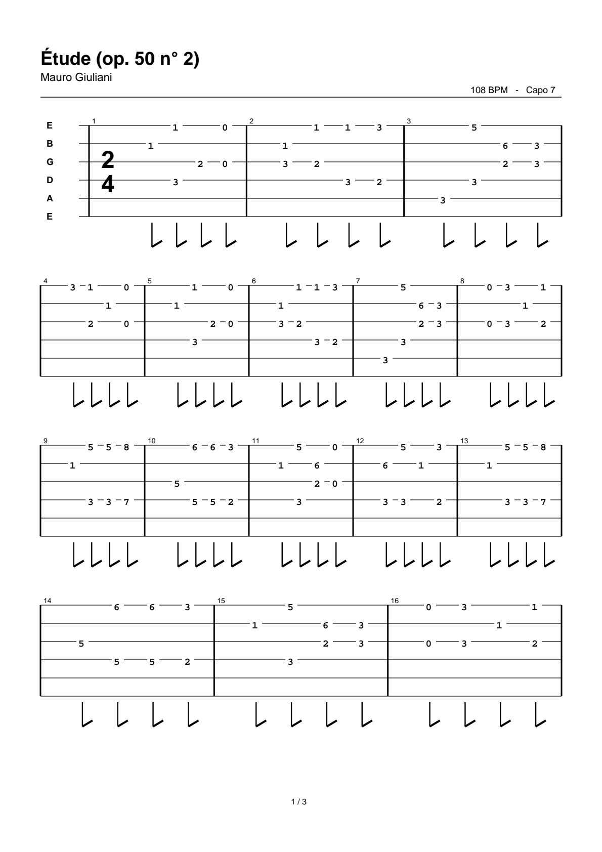 Étude (op. 50 n° 2) — Guitar Tab