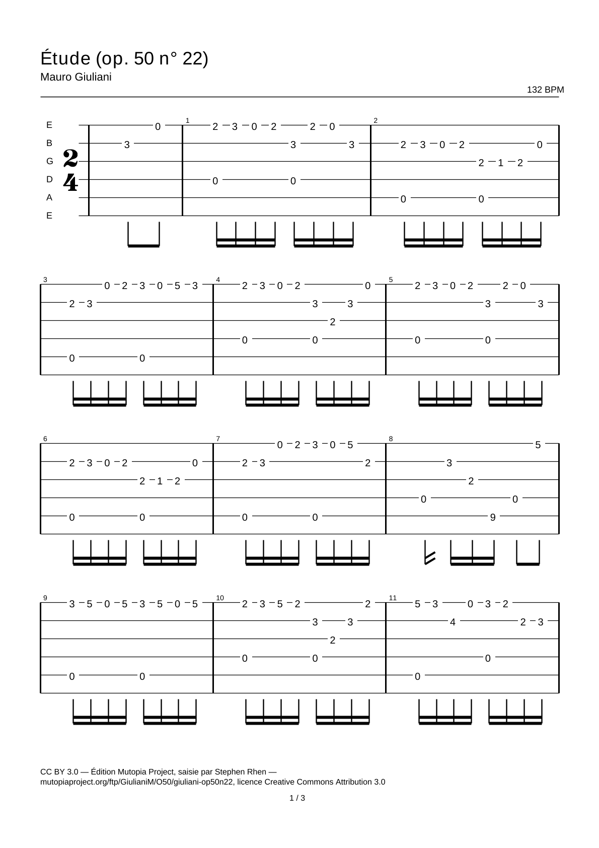 Study (Op. 50 No. 22) — Guitar Tab