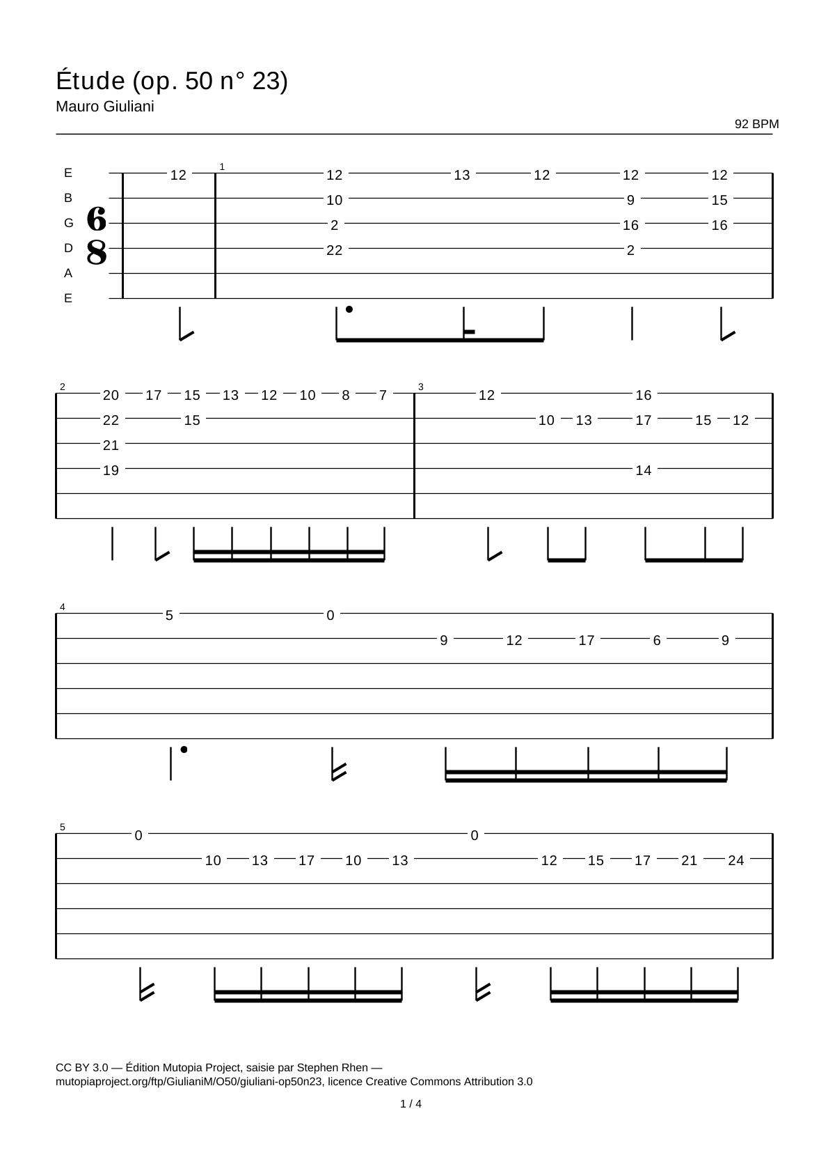 Study (Op. 50 No. 23) — Guitar Tab