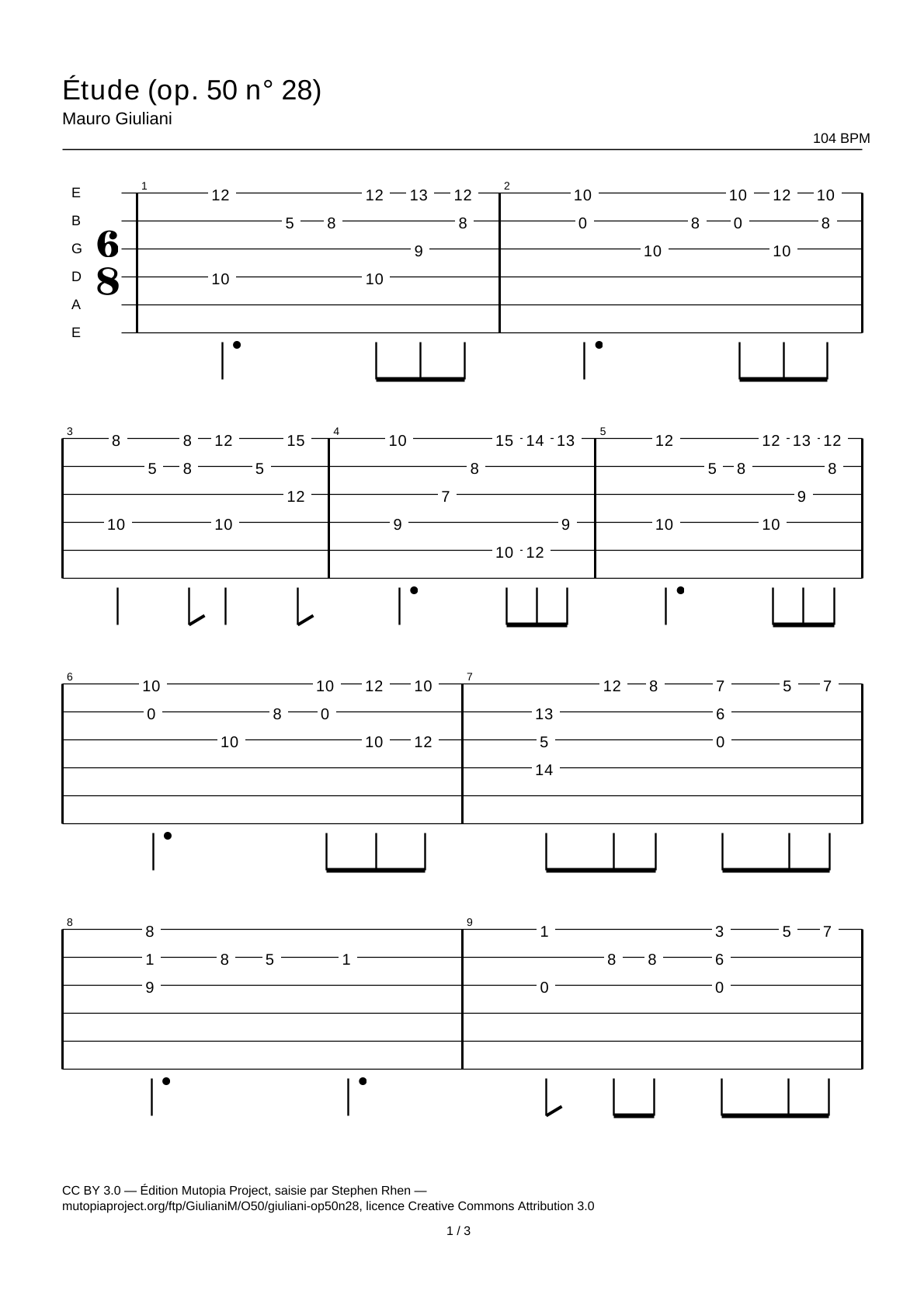 Study (Op. 50 No. 28) — Guitar Tab