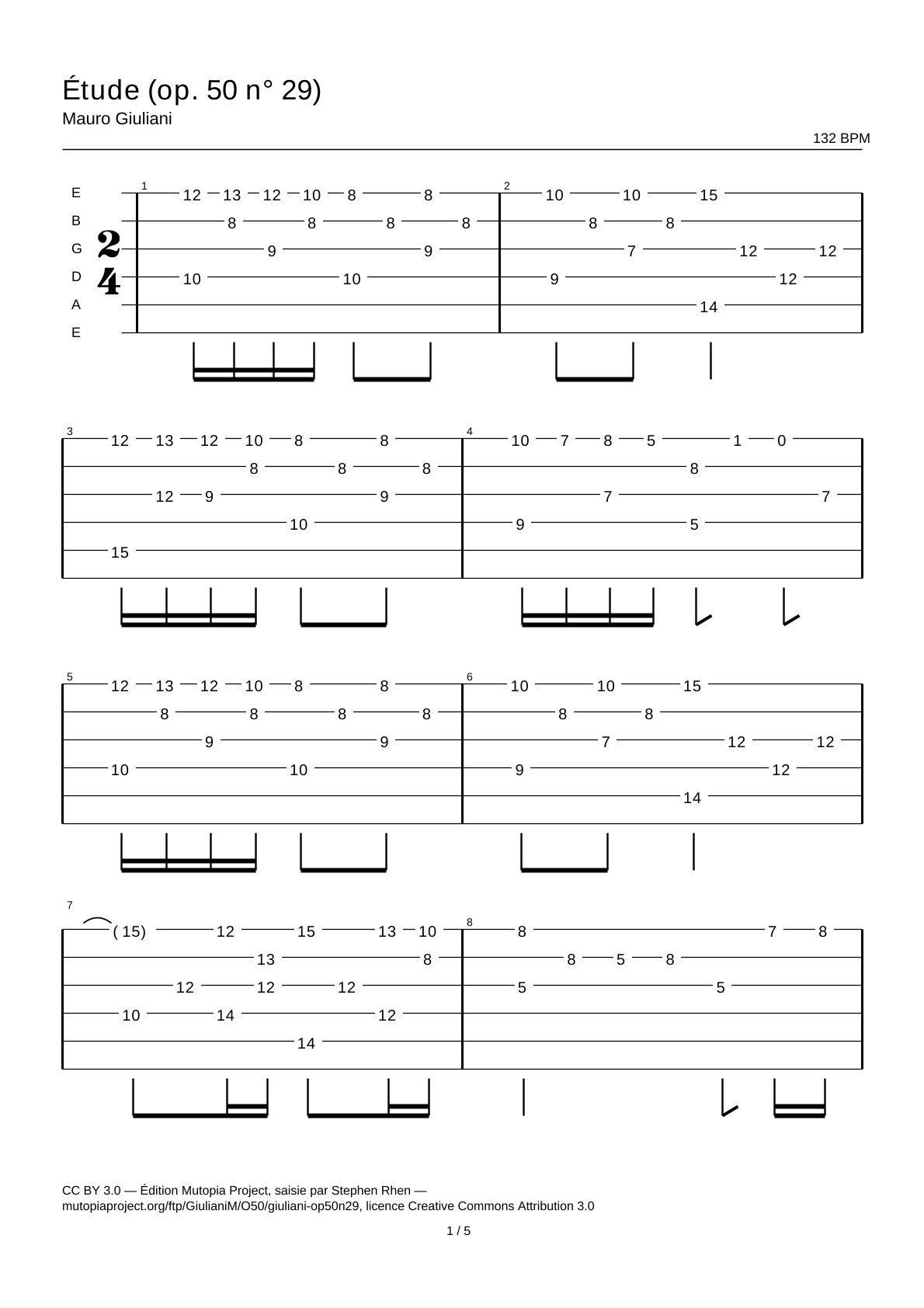 Study (Op. 50 No. 29) — Guitar Tab