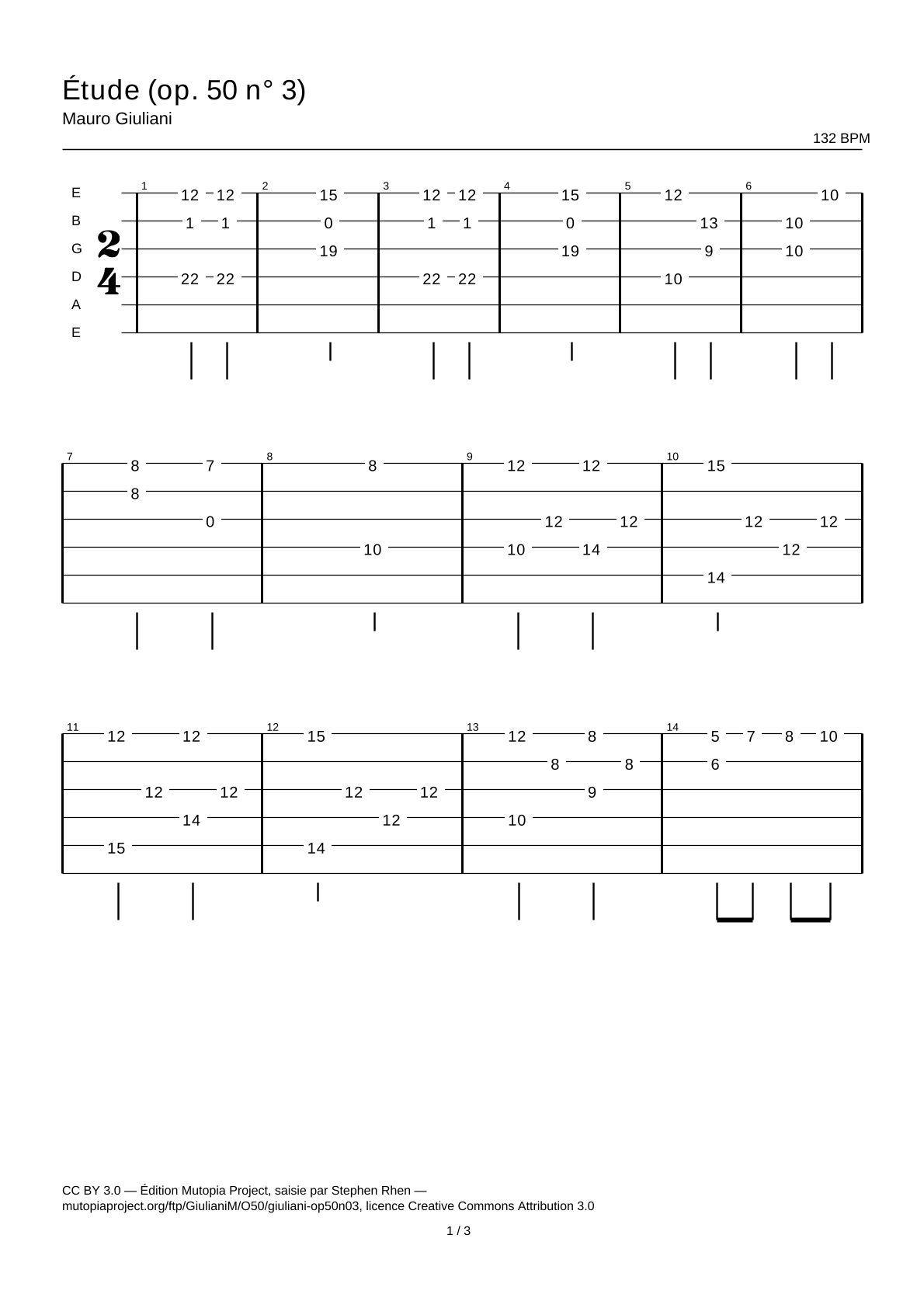Study (Op. 50 No. 3) — Guitar Tab