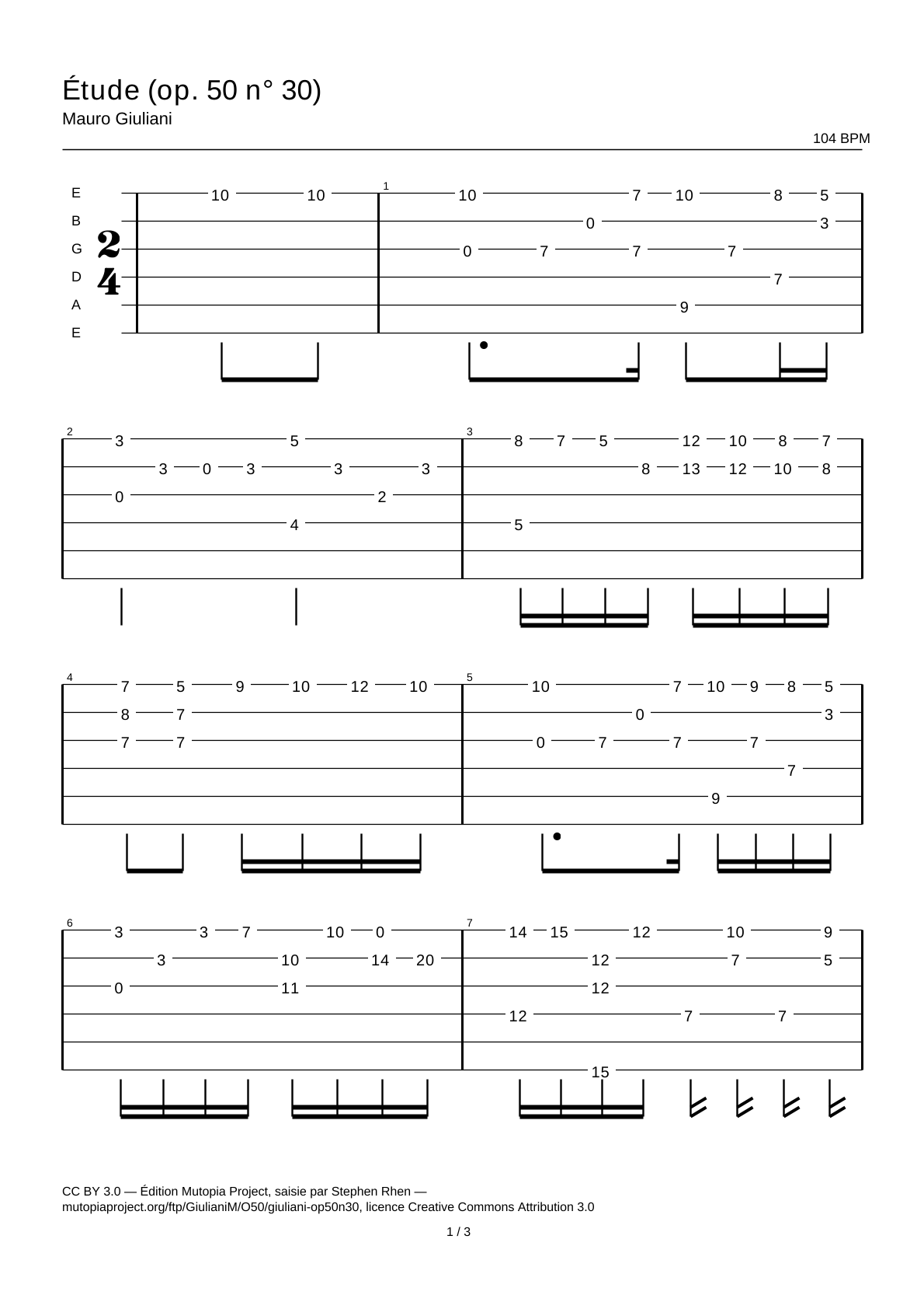 Study (Op. 50 No. 30) — Guitar Tab