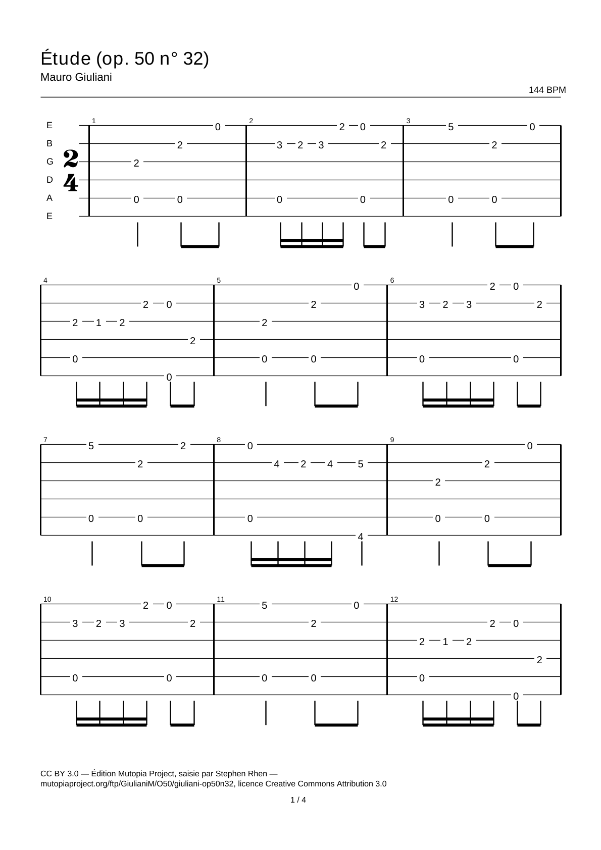 Study (Op. 50 No. 32) — Guitar Tab