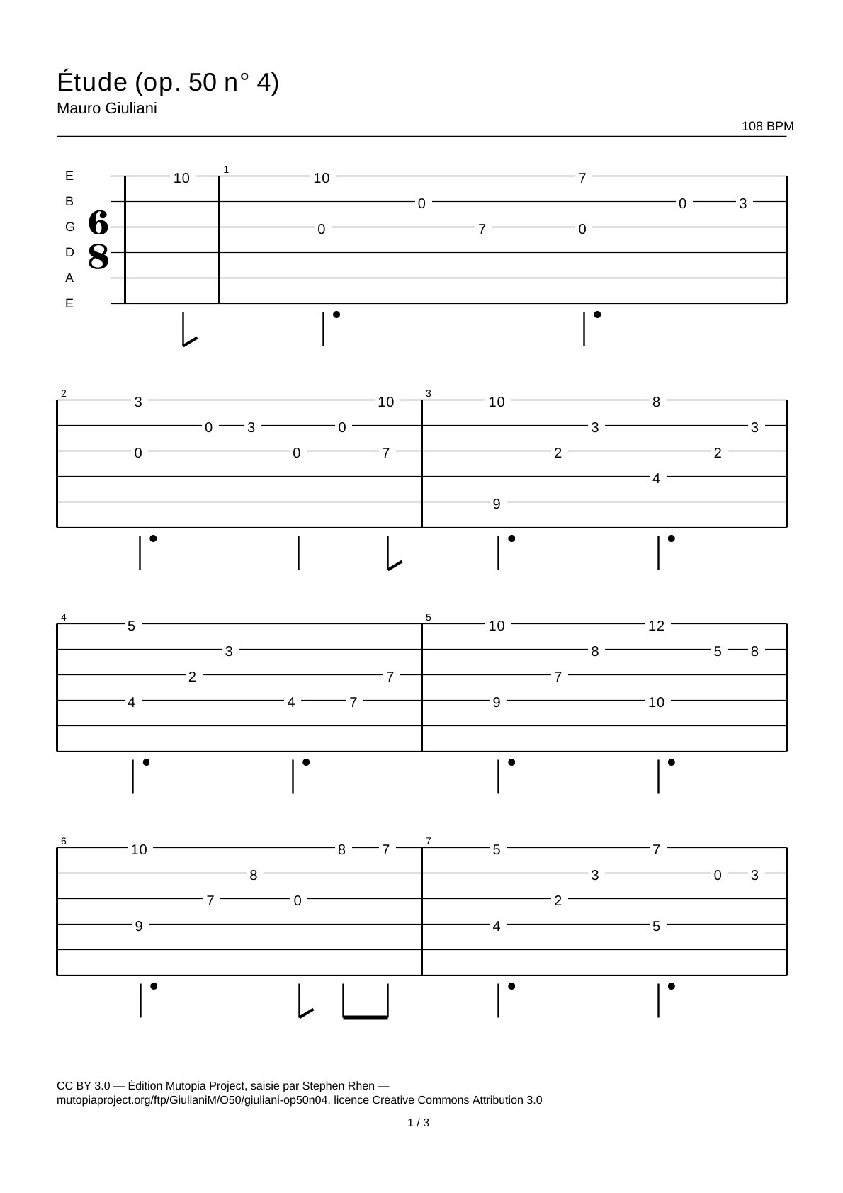Study (Op. 50 No. 4) — Guitar Tab