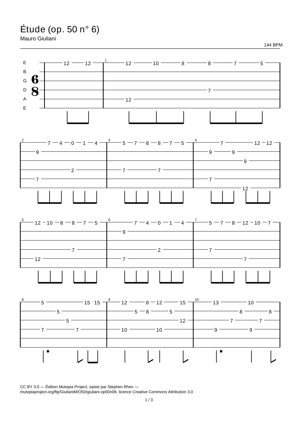 Study (Op. 50 No. 6) — Guitar Tab