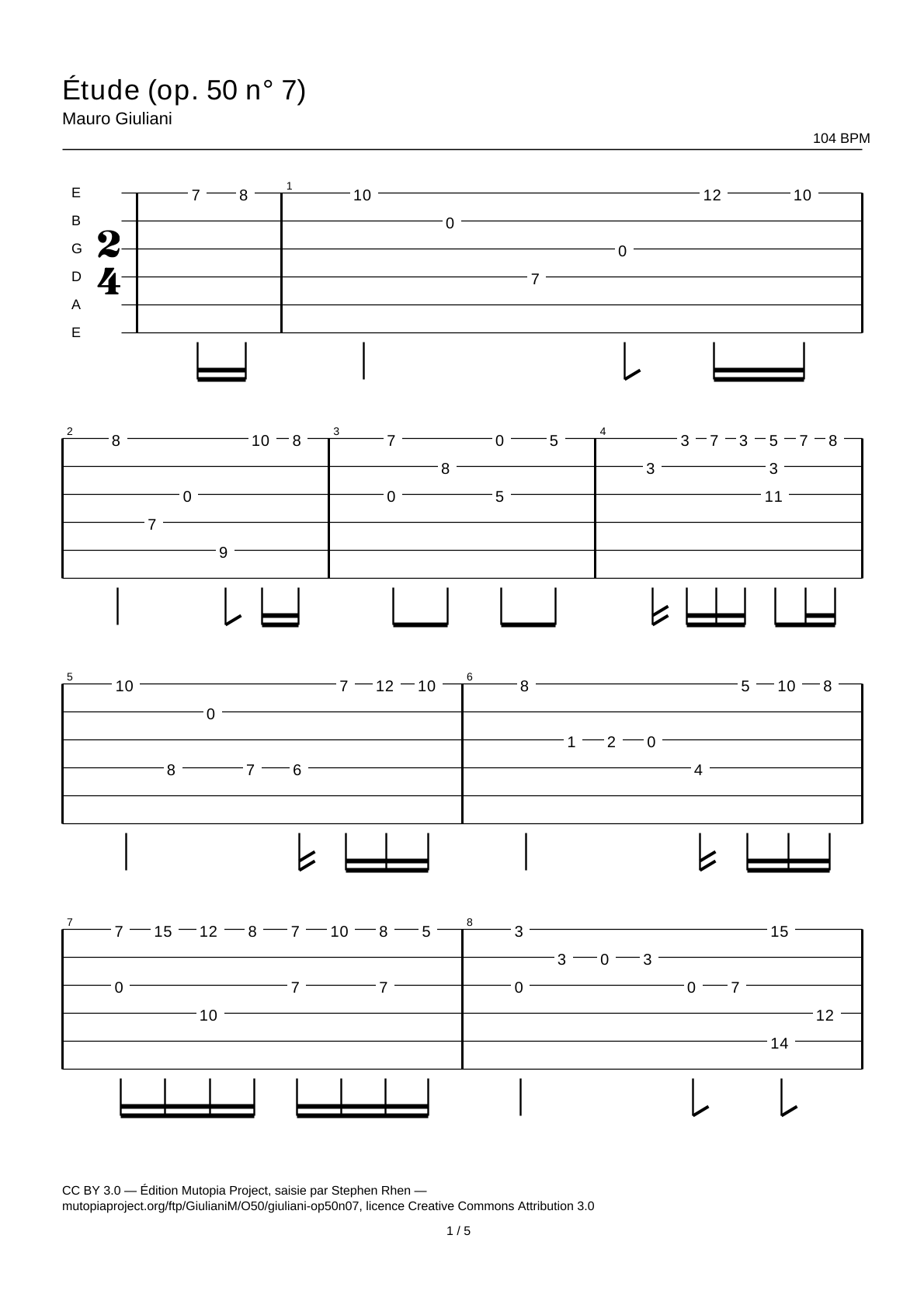 Study (Op. 50 No. 7) — Guitar Tab