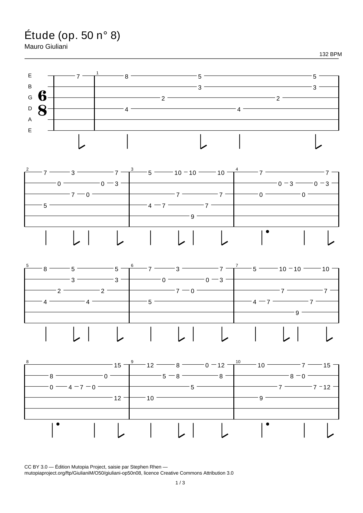 Study (Op. 50 No. 8) — Guitar Tab