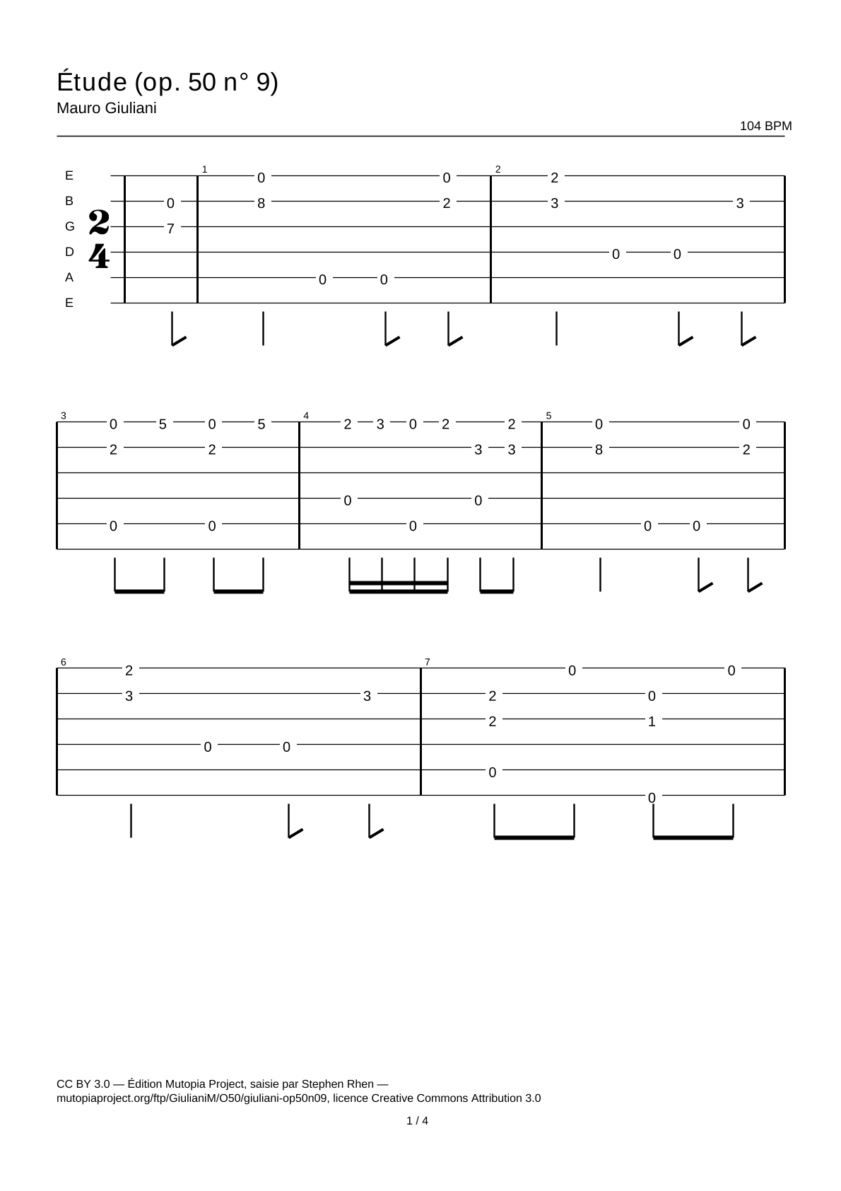 Study (Op. 50 No. 9) — Guitar Tab