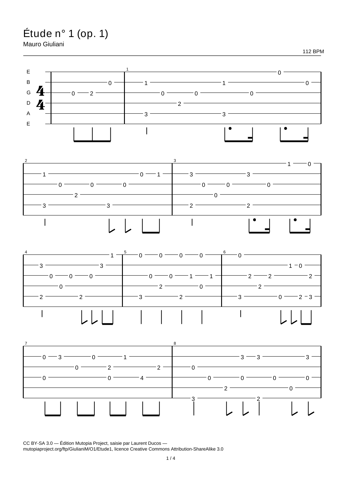 Study No. 1 (Op. 1) — Guitar Tab