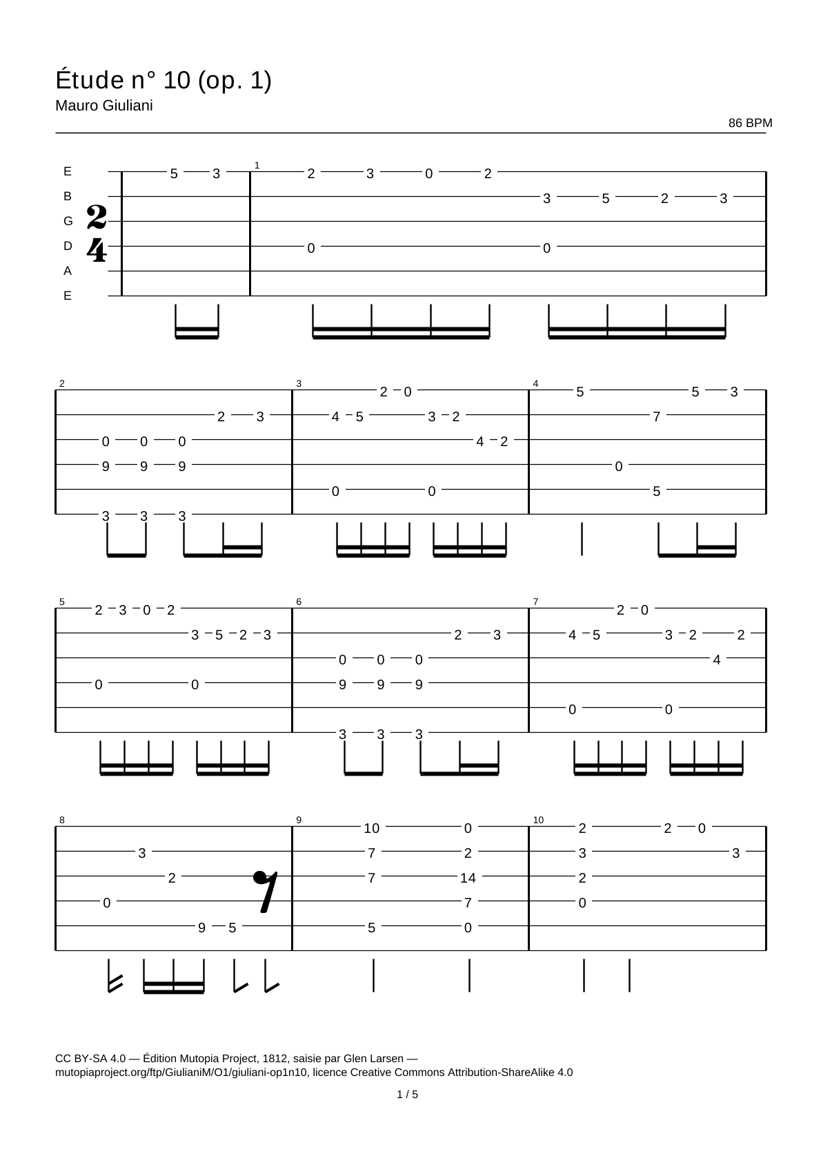 Study No. 10 (Op. 1) — Guitar Tab