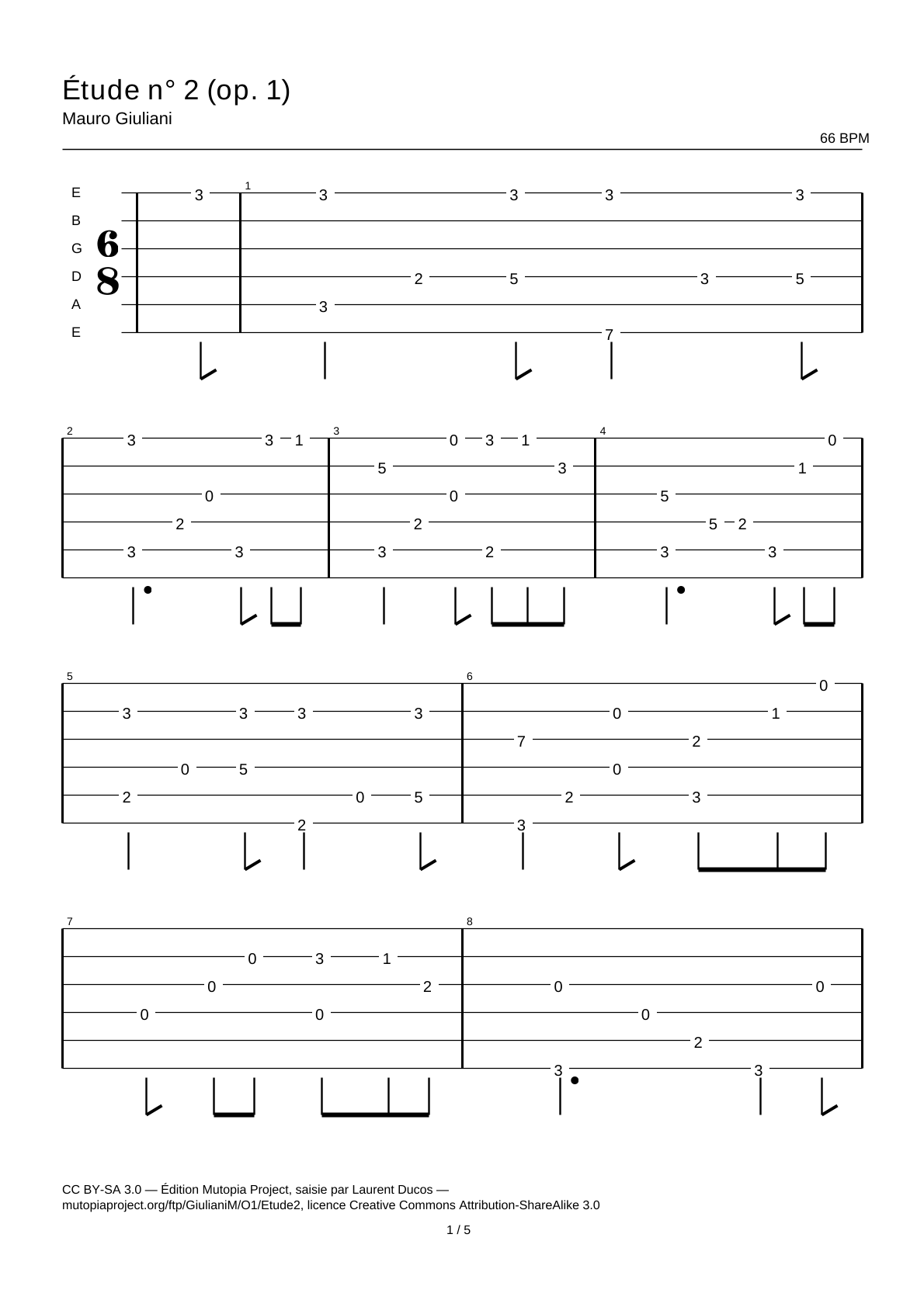 Study No. 2 (Op. 1) — Guitar Tab