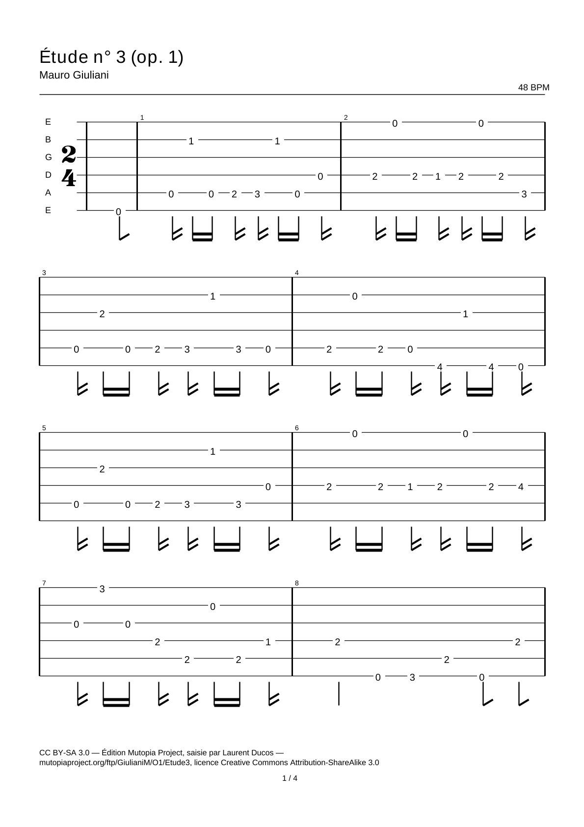 Study No. 3 (Op. 1) — Guitar Tab