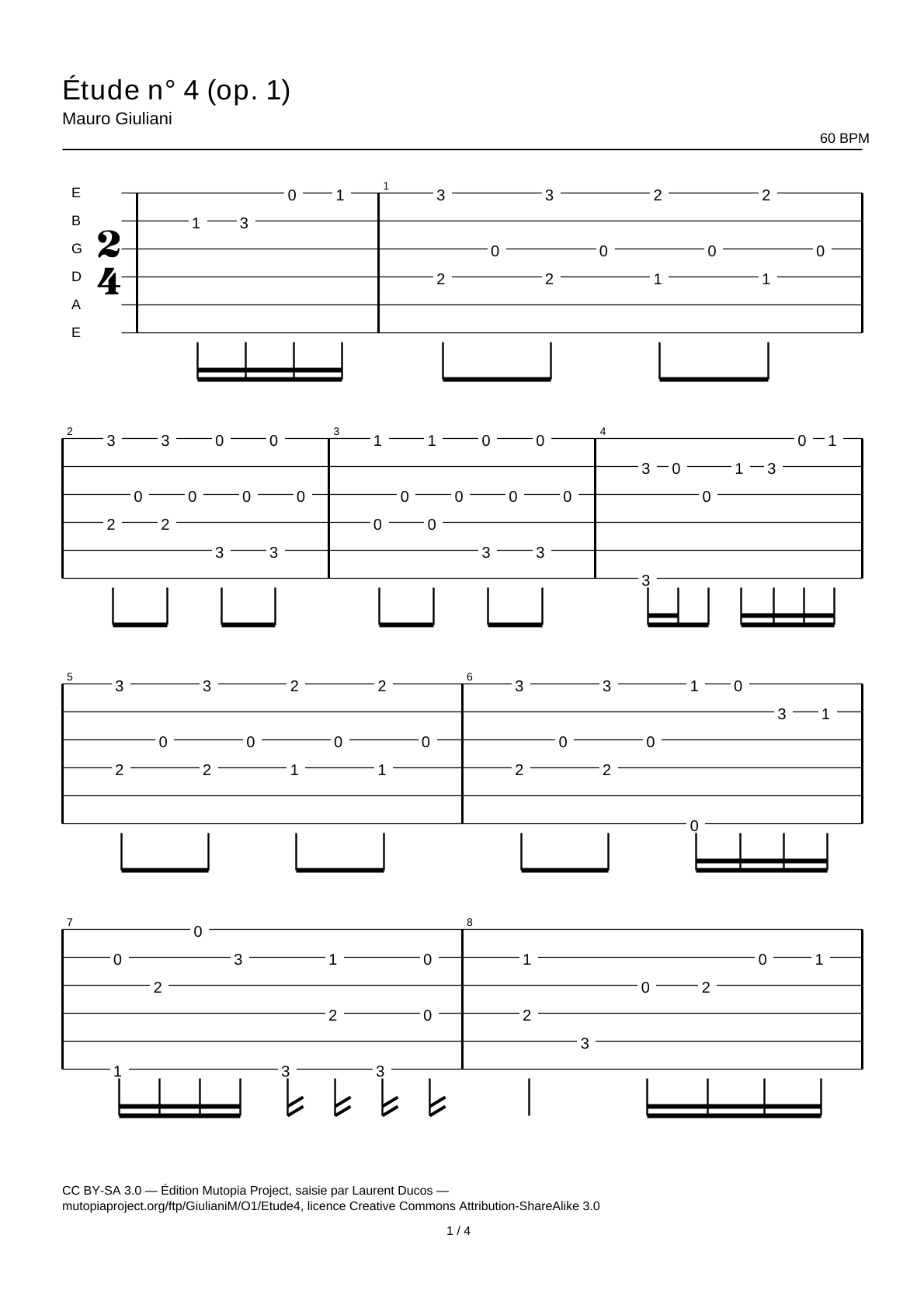 Study No. 4 (Op. 1) — Guitar Tab