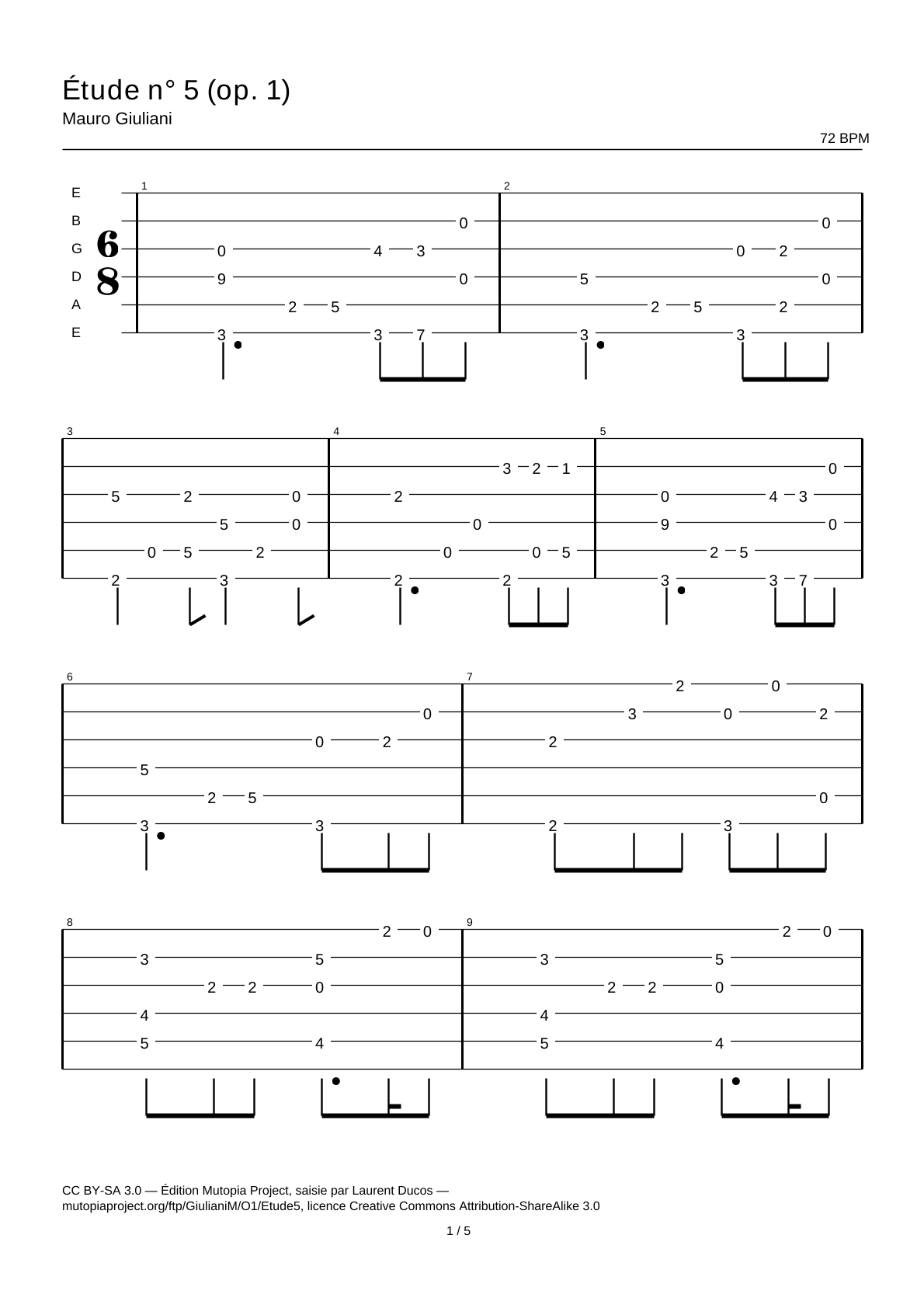 Study No. 5 (Op. 1) — Guitar Tab