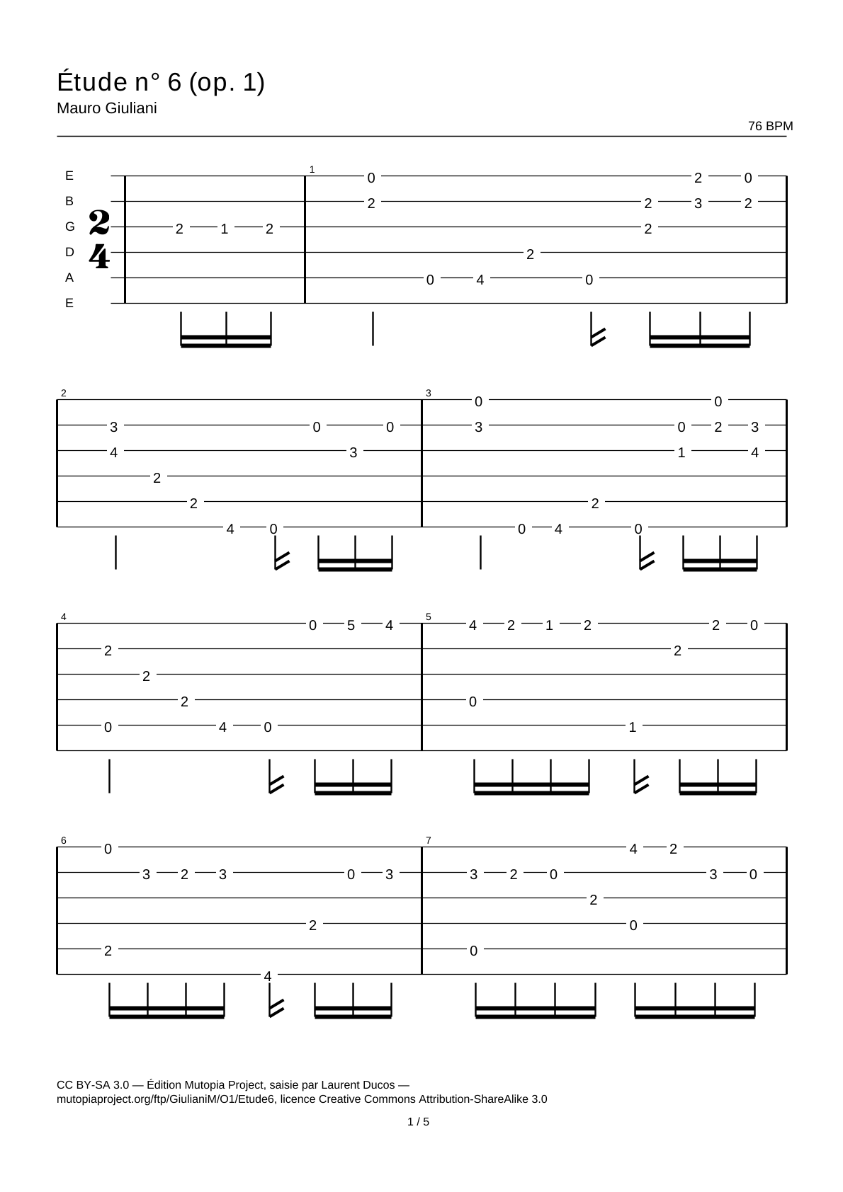 Study No. 6 (Op. 1) — Guitar Tab