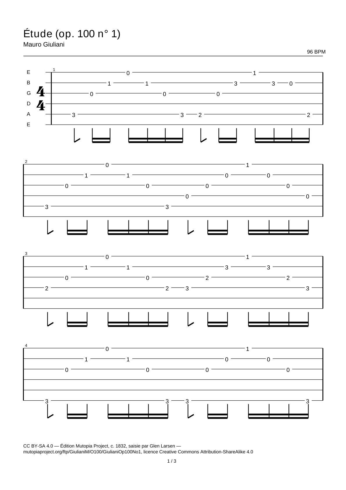 Study (Op. 100 No. 1) — Guitar Tab