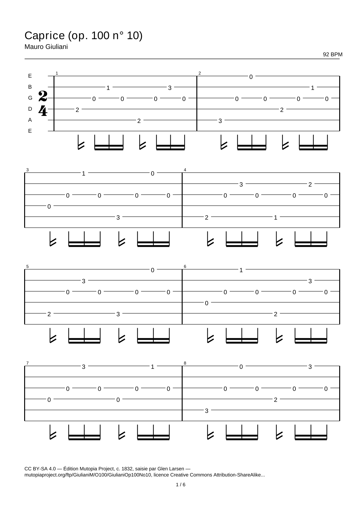 Caprice (Op. 100 No. 10) — Guitar Tab