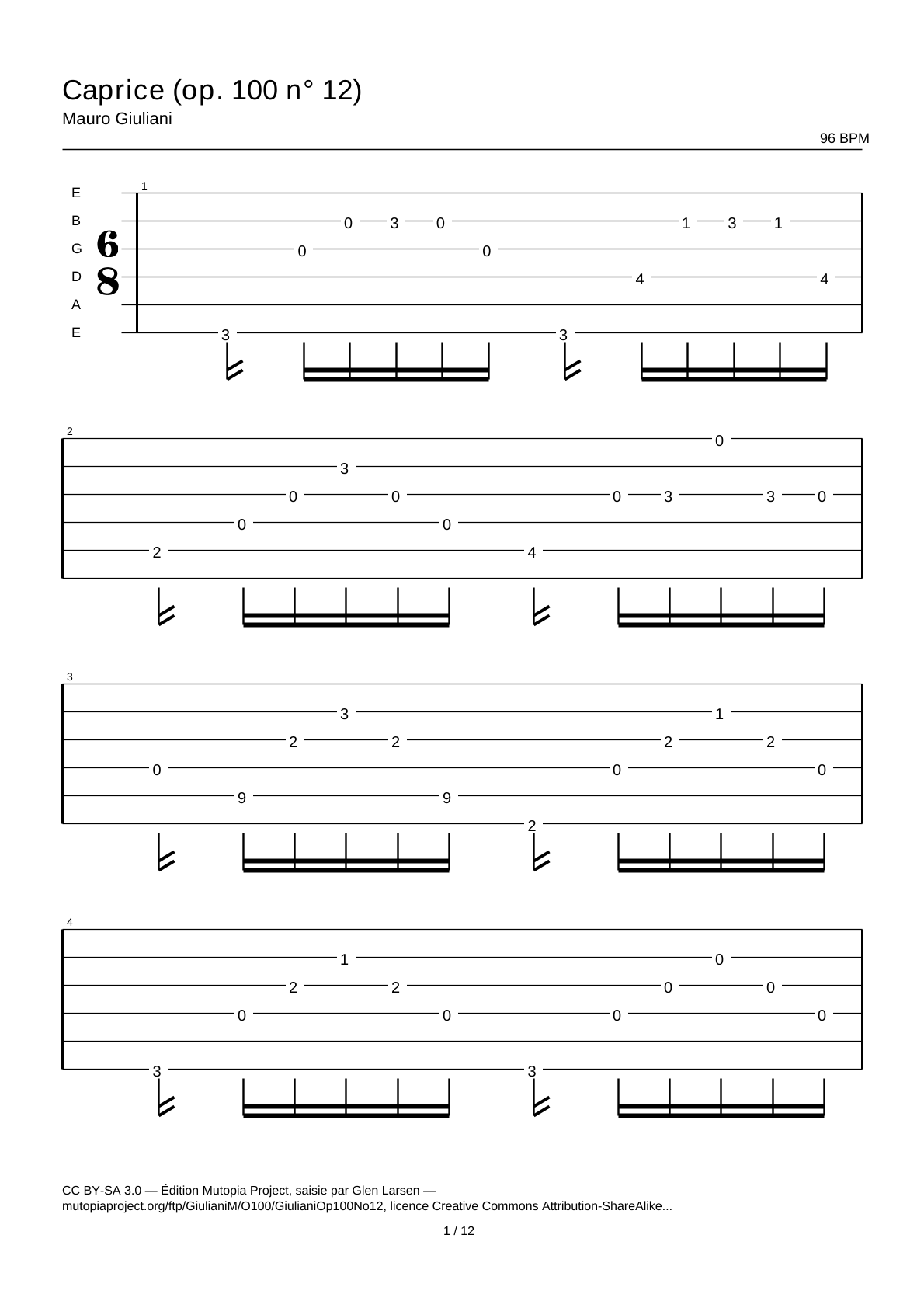 Caprice (Op. 100 No. 12) — Guitar Tab