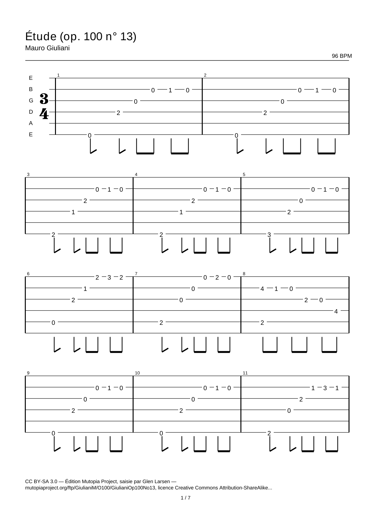 Study (Op. 100 No. 13) — Guitar Tab
