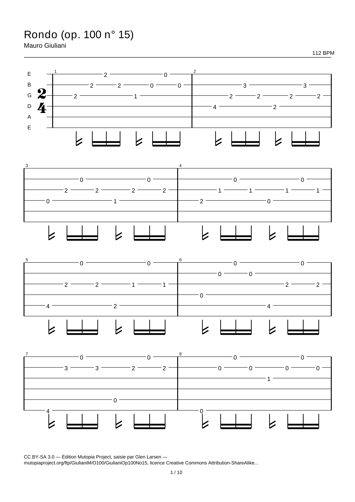 Rondo (Op. 100 No. 15) — Guitar Tab