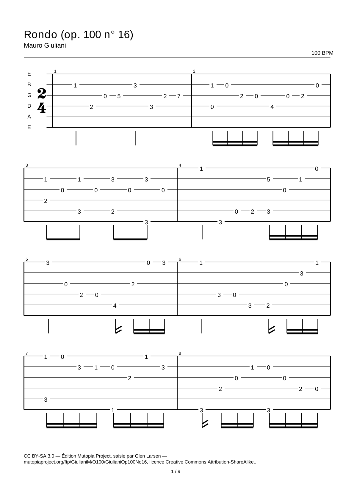 Rondo (Op. 100 No. 16) — Guitar Tab