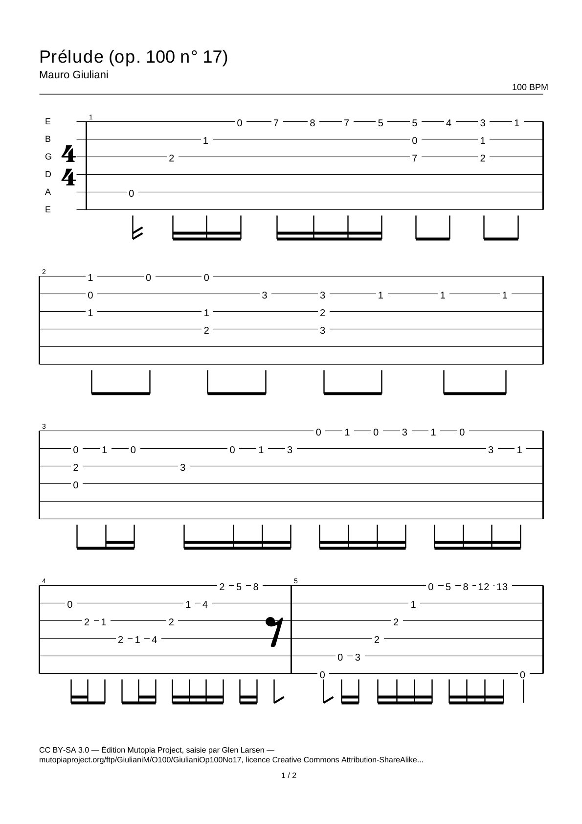 Prelude (Op. 100 No. 17) — Guitar Tab