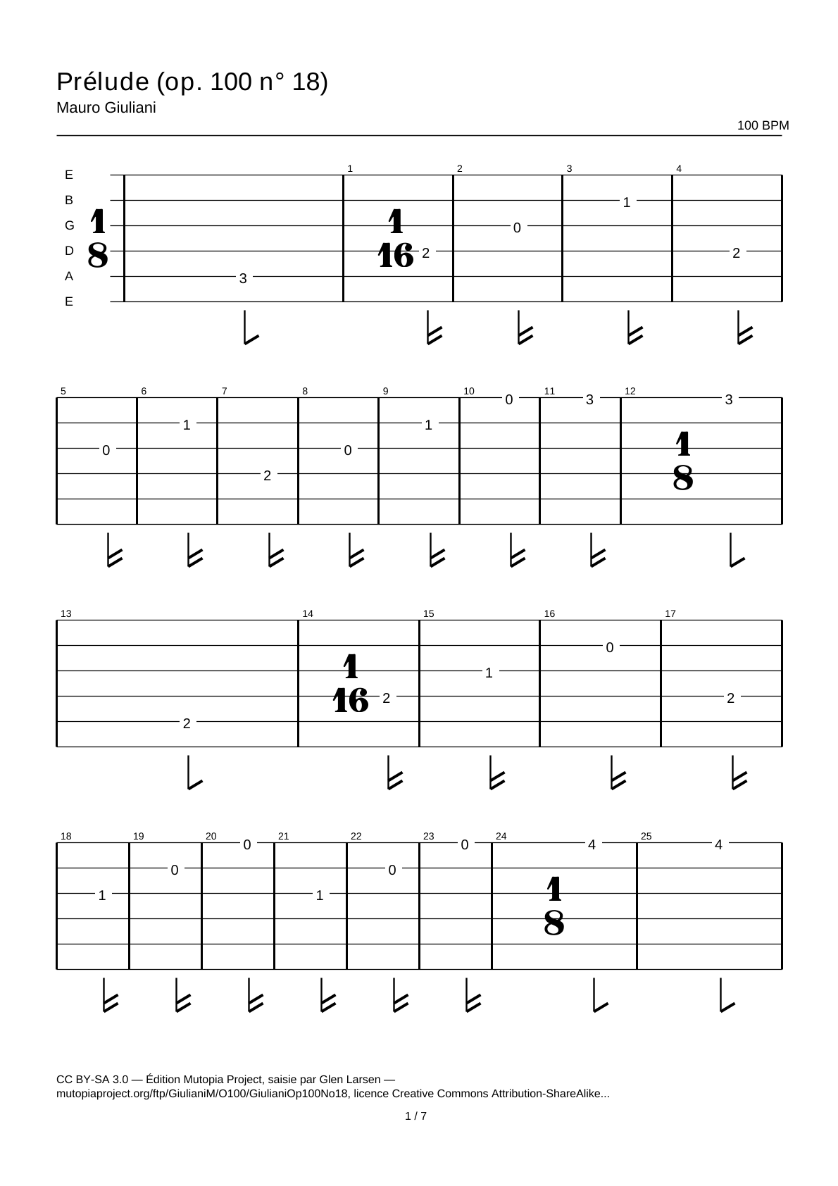 Prelude (Op. 100 No. 18) — Guitar Tab