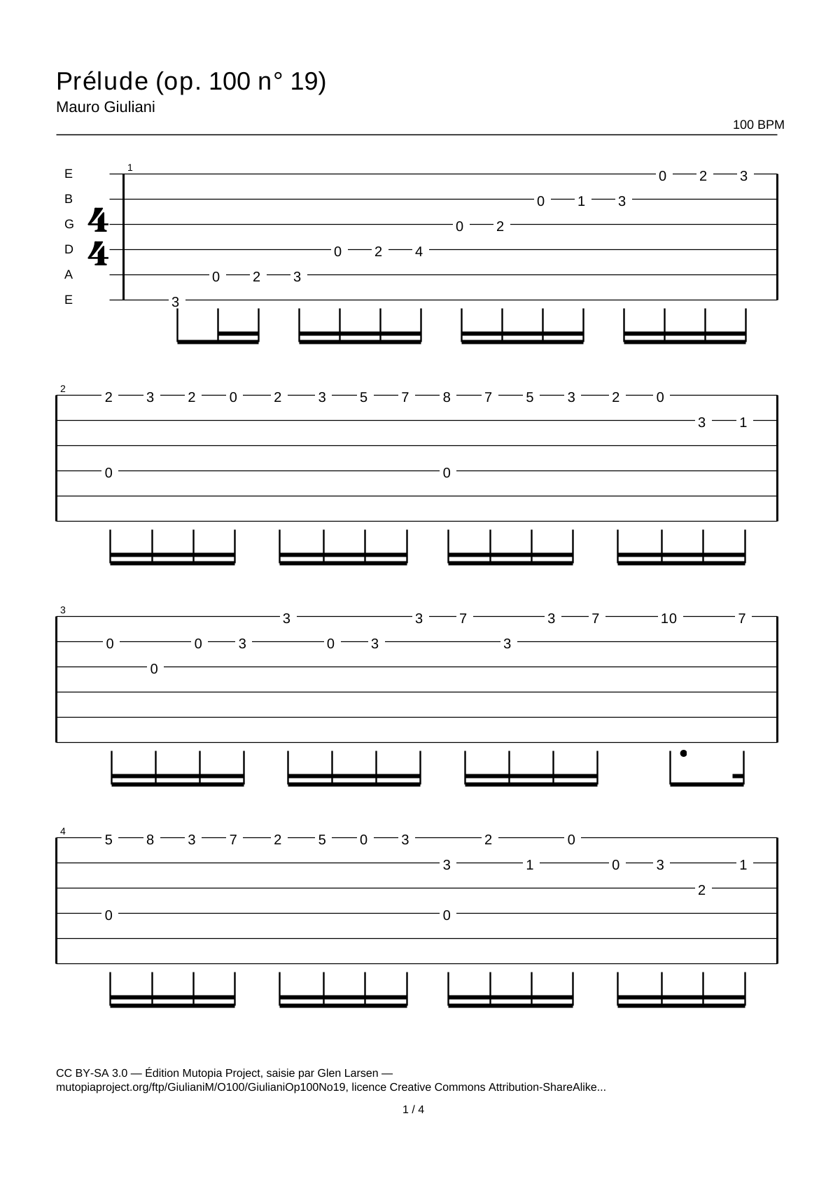 Prelude (Op. 100 No. 19) — Guitar Tab