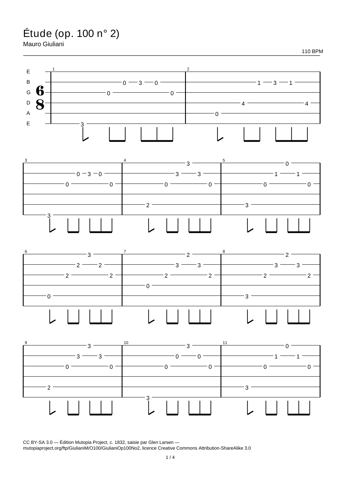Study (Op. 100 No. 2) — Guitar Tab
