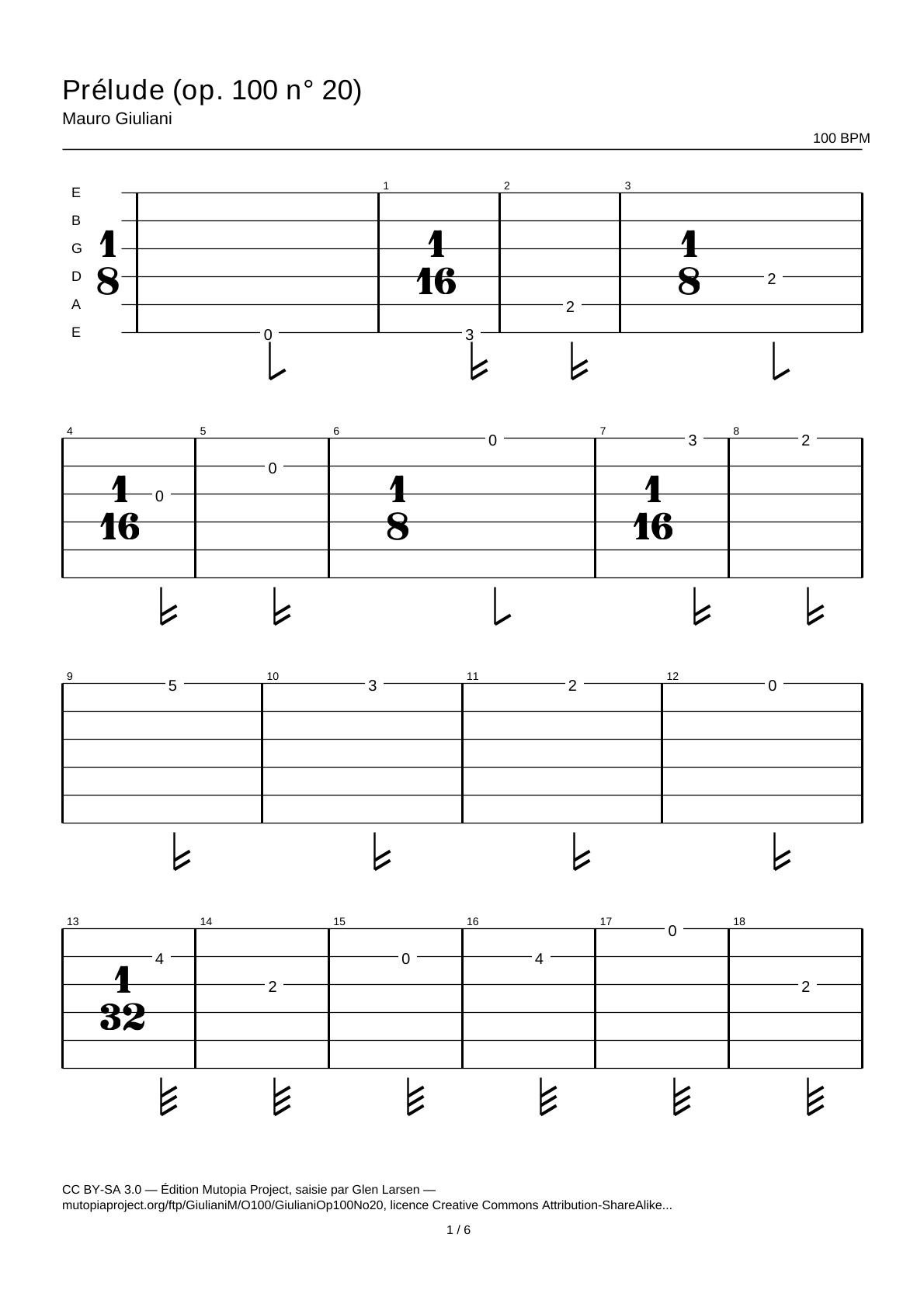 Prelude (Op. 100 No. 20) — Guitar Tab