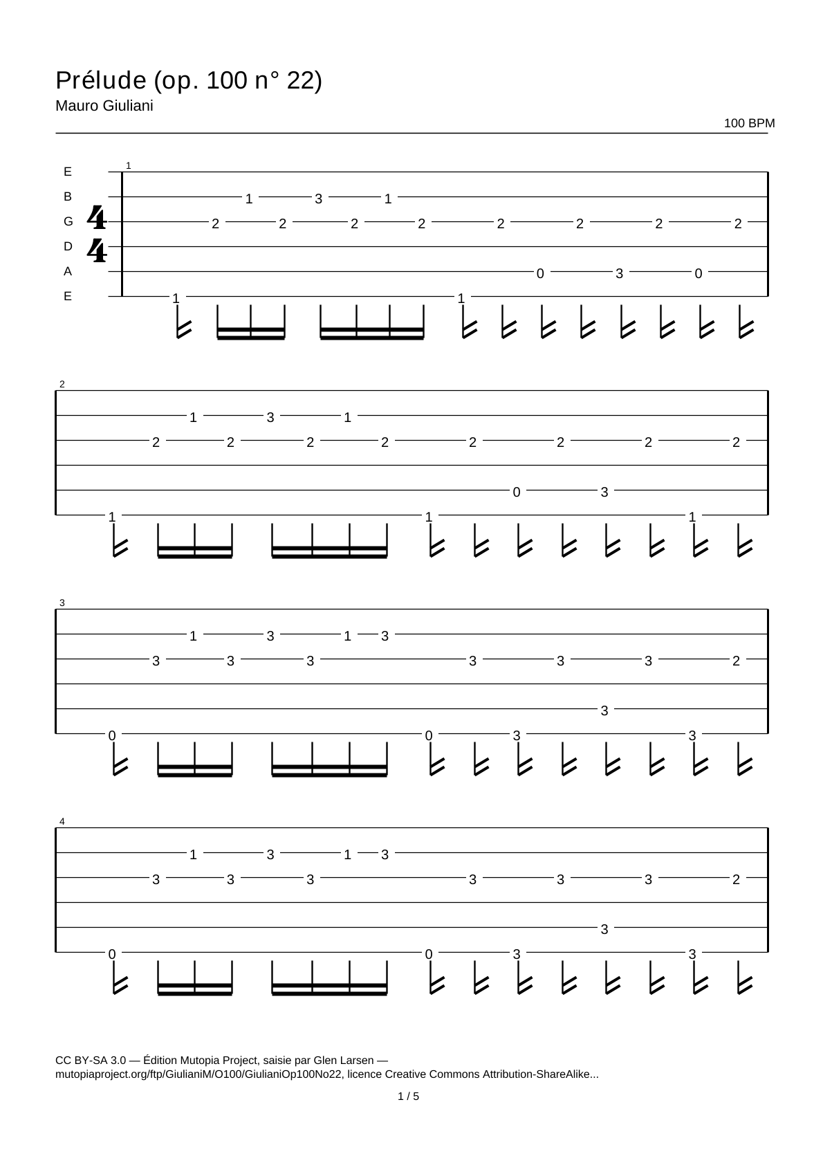 Prelude (Op. 100 No. 22) — Guitar Tab