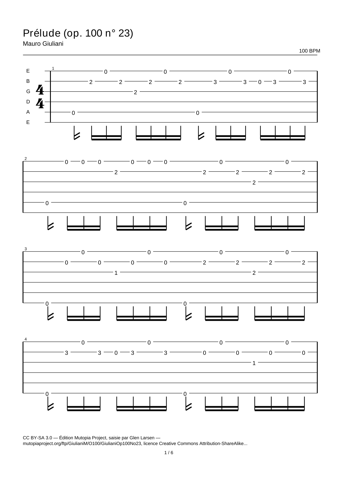 Prelude (Op. 100 No. 23) — Guitar Tab