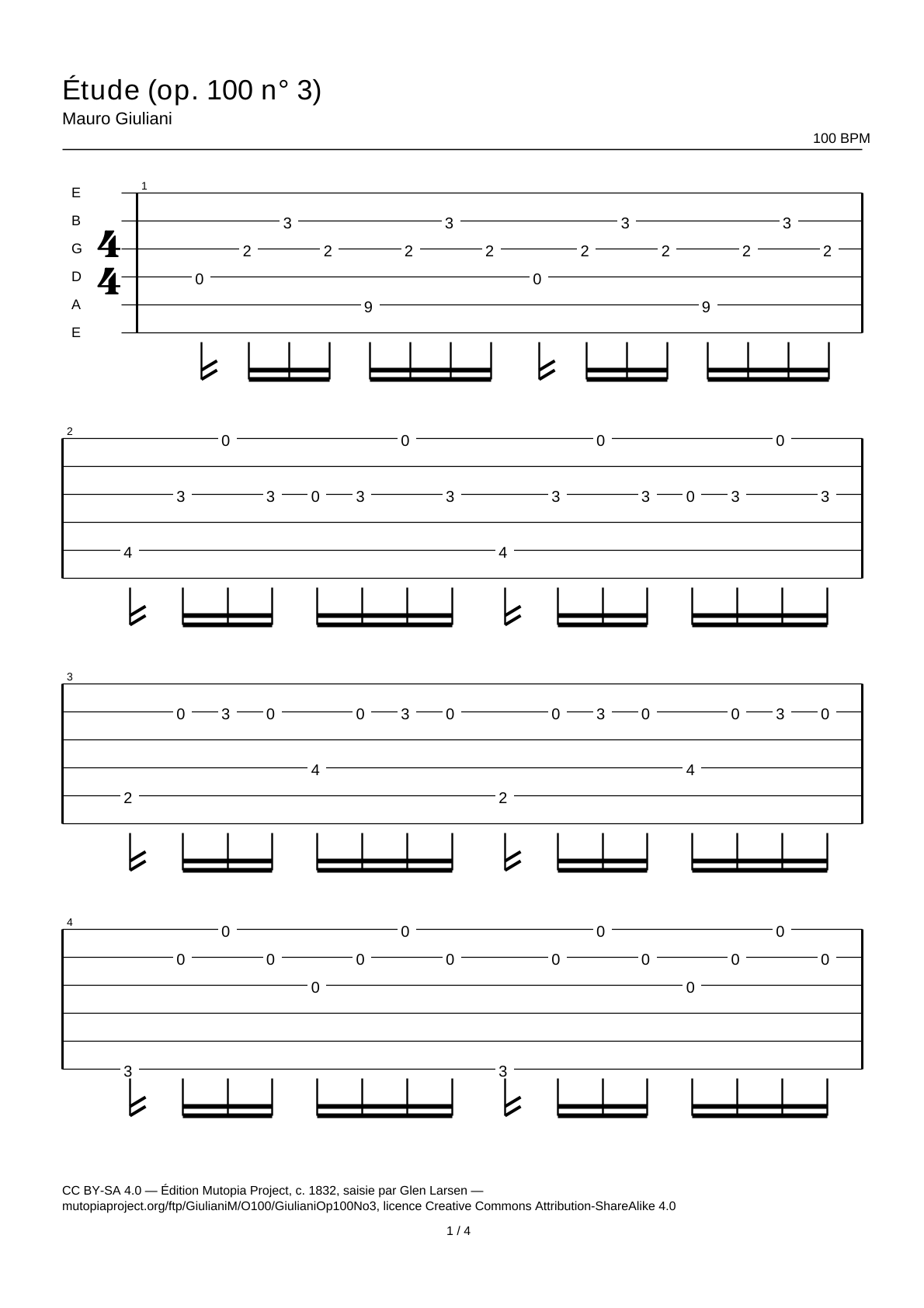 Study (Op. 100 No. 3) — Guitar Tab