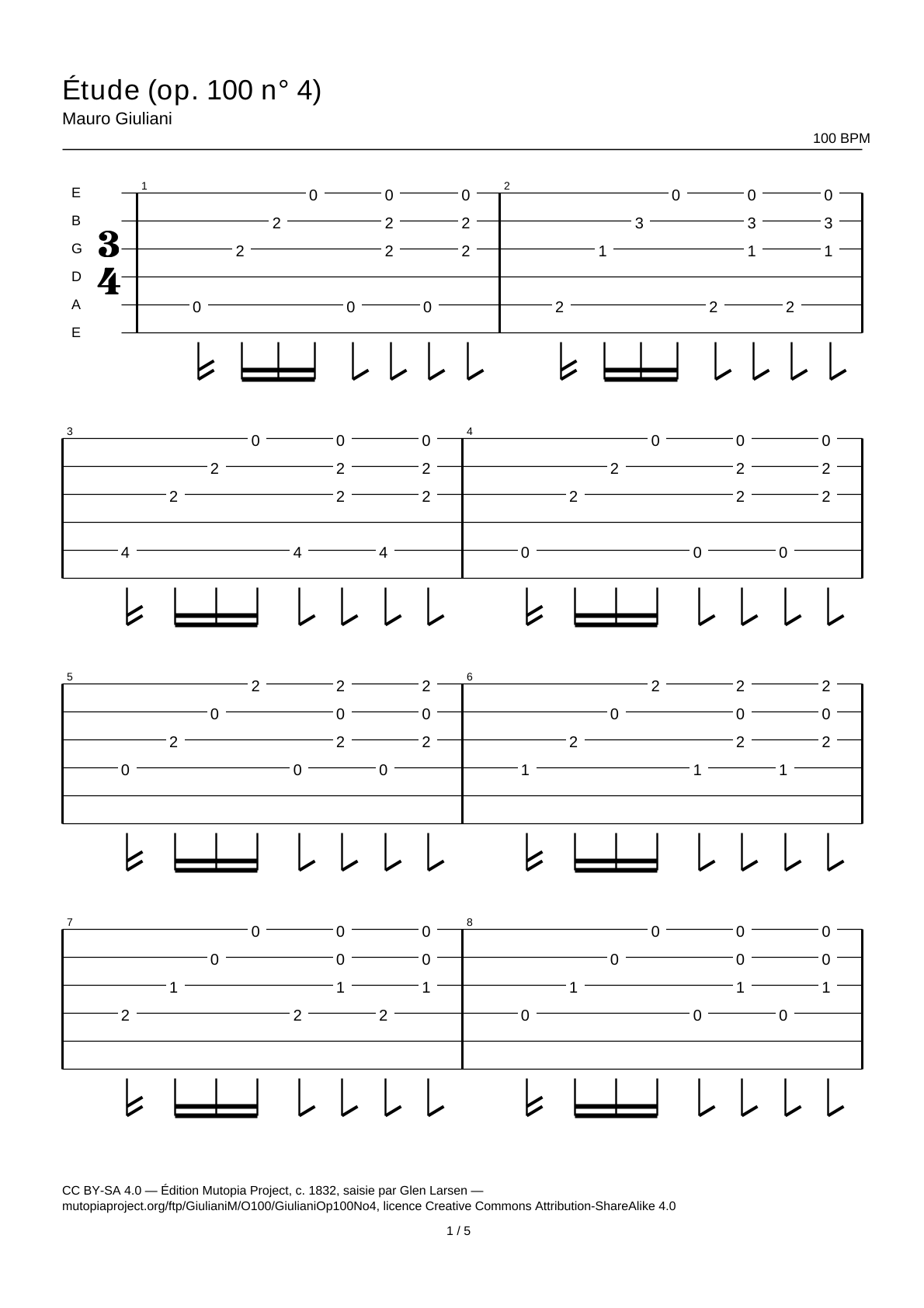 Study (Op. 100 No. 4) — Guitar Tab