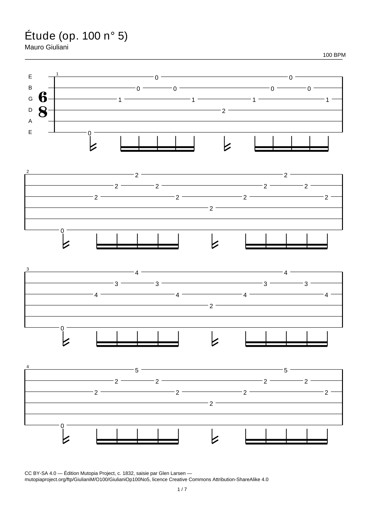 Study (Op. 100 No. 5) — Guitar Tab
