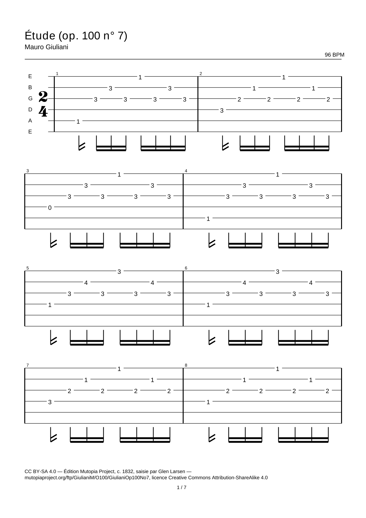 Study (Op. 100 No. 7) — Guitar Tab