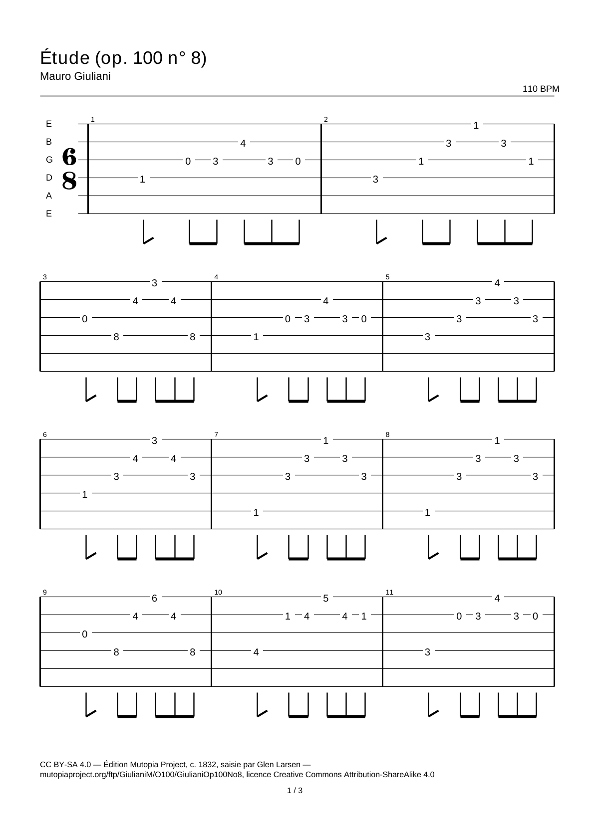 Study (Op. 100 No. 8) — Guitar Tab
