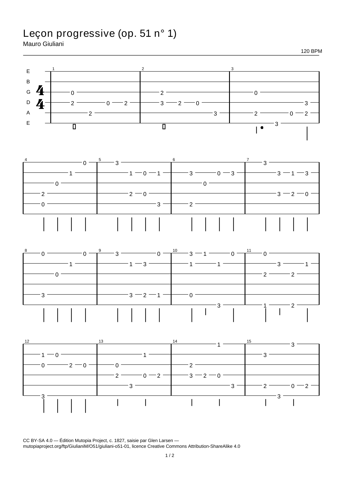 Progressive Lesson (Op. 51 No. 1) — Guitar Tab