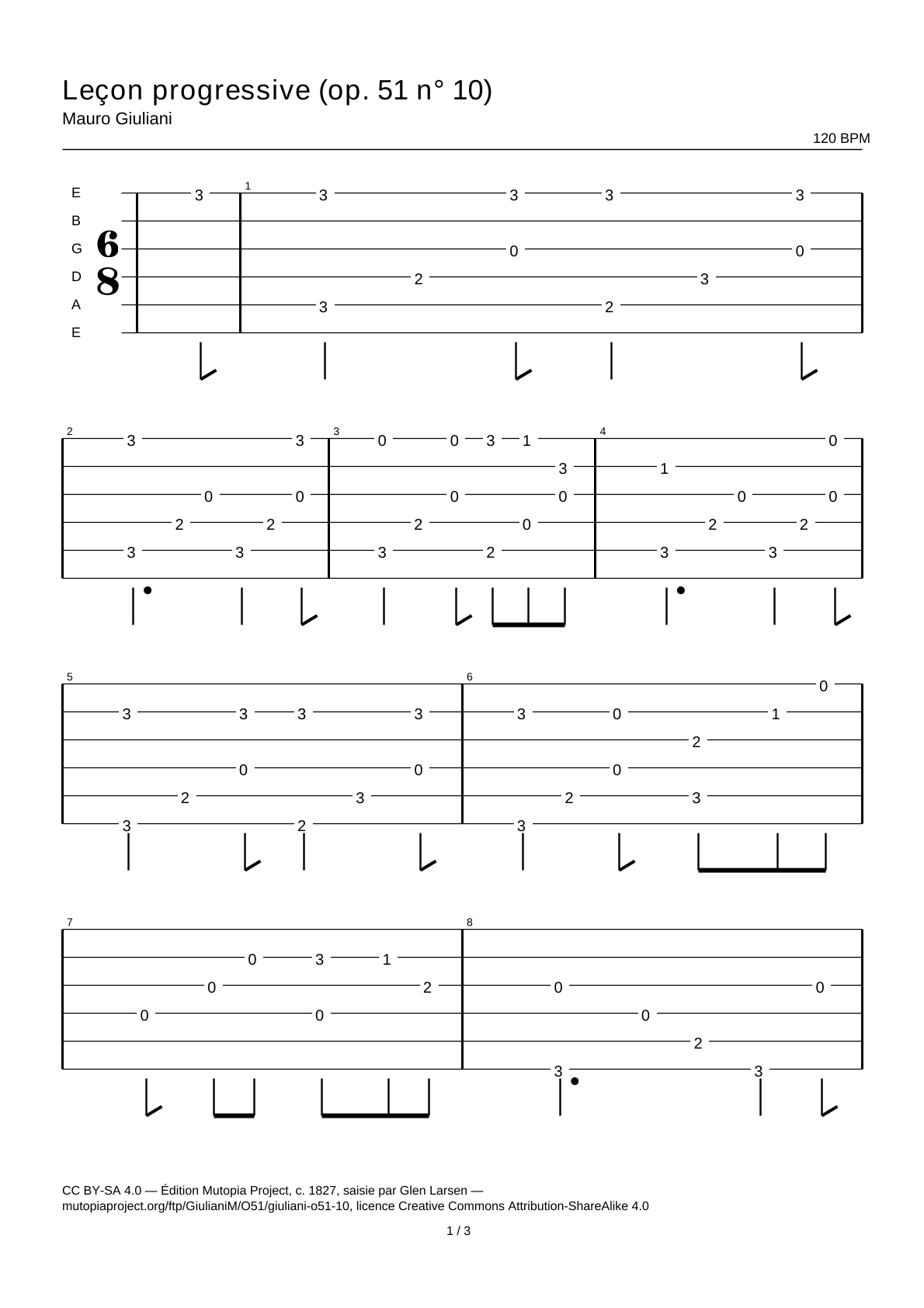Progressive Lesson (Op. 51 No. 10) — Guitar Tab
